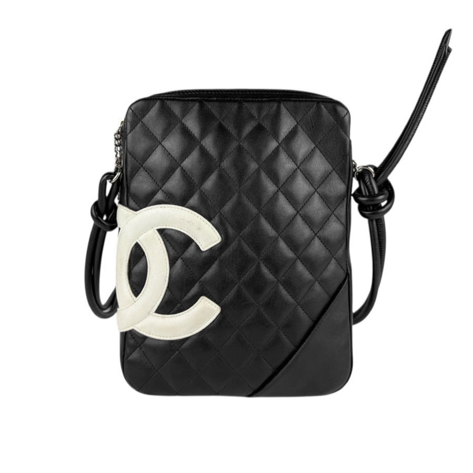 Chanel Shoulder Bag Cambon Line Lambskin Black X White Women's N1193