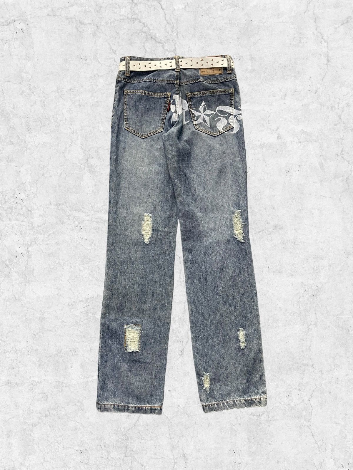 image of No Future Japan Distressed Denim With Belt in Blue, Men's (Size 29)