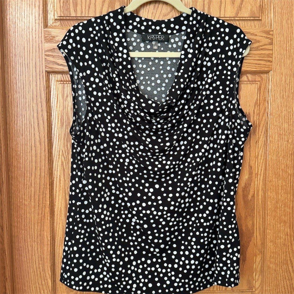 Kasper Kasper Blouse Womens XL Black & White Polka Dot Sleeveless Size XL / US 12-14 / IT 48-50 - 1 Thumbnail