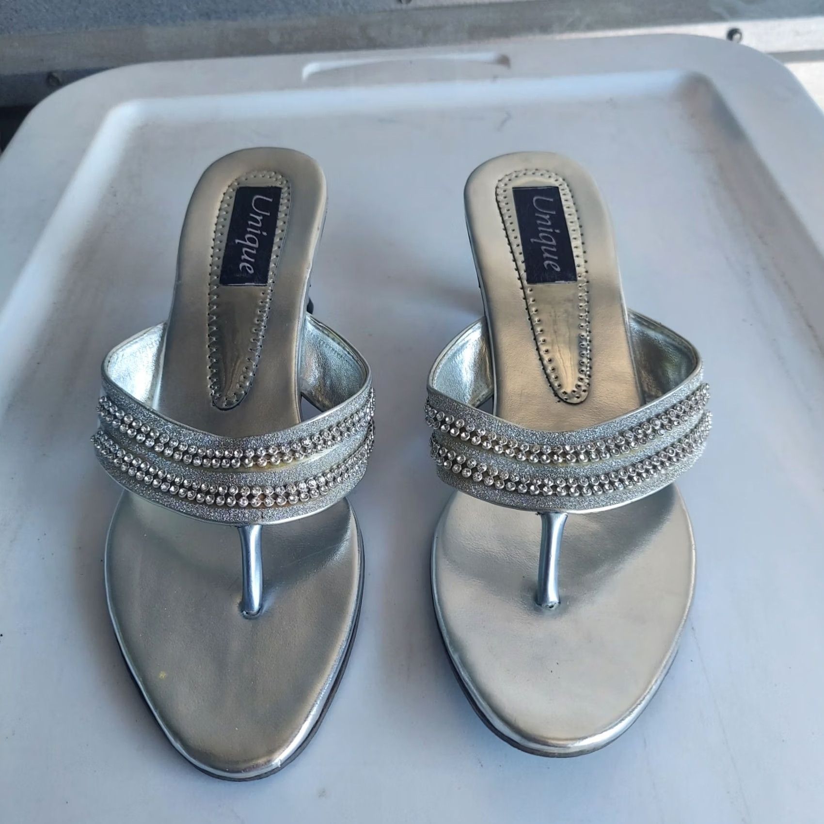 Nique Unique Women's Crystal Metallic Design High Heels - Size 10 - Silver - Heels - Women - 10 - Party/Cocktail, Formal, Christening, Business, Travel Size US 10 / IT 40 - 2 Thumbnail