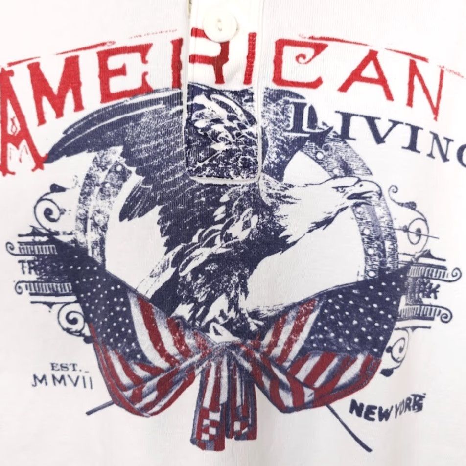 Vintage VINTAGE Bald Eagle Henley Shirt Mens XL White American Living Flag Size US XL / EU 56 / 4 - 3 Thumbnail
