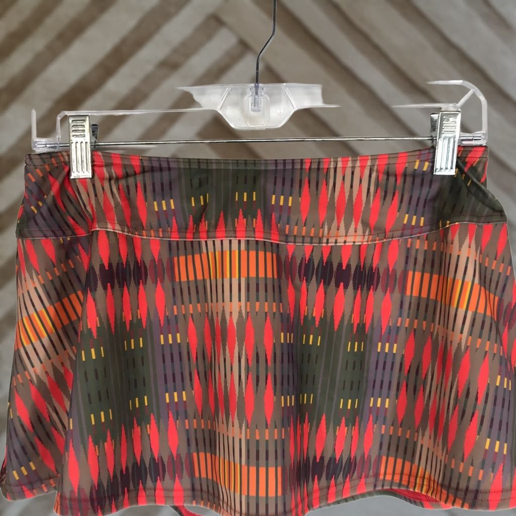 Prana prAna Women Swim Skirt Bottom Geometric Ikat Print Orange Multicolor Athletic Quick Dry Lined Elastic Waist Size 28" / US 6 / IT 42 - 1 Thumbnail