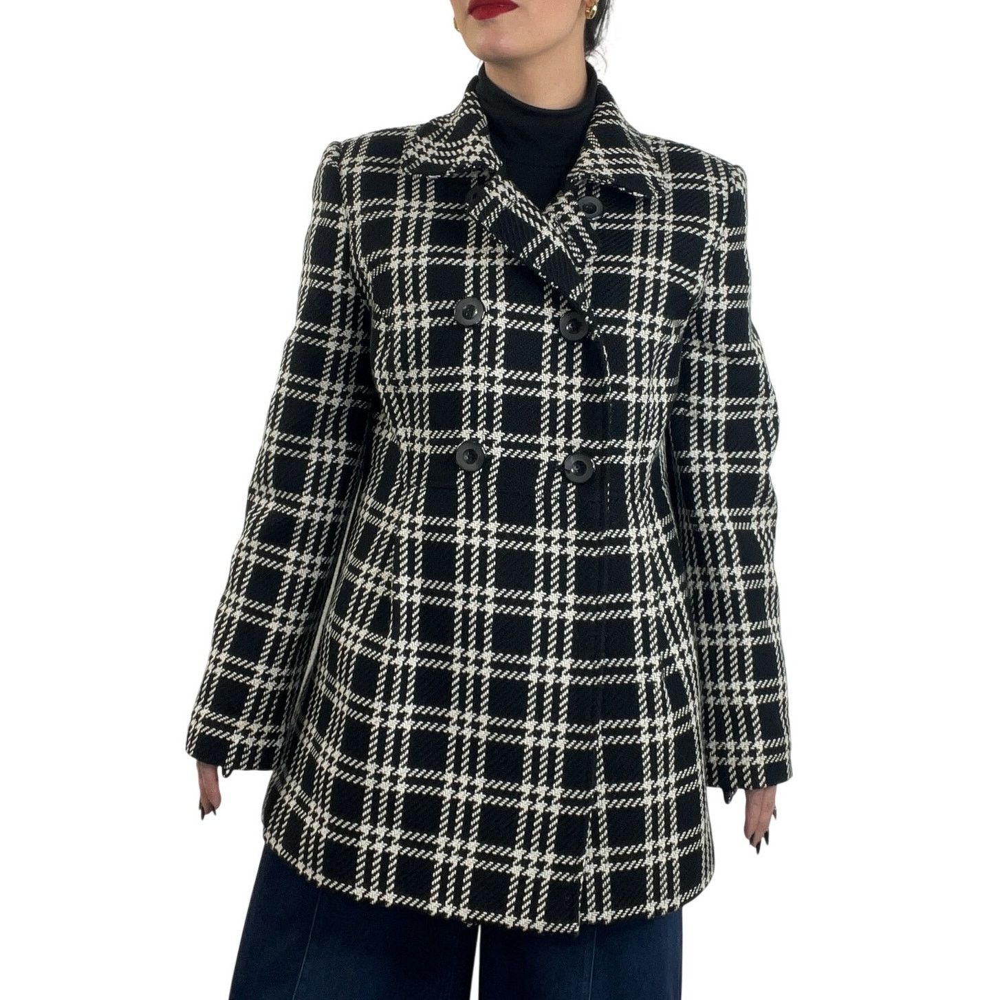 Other Style & Co. Black & White Plaid Long Wool Peacoat Large Size L / US 10 / IT 46 - 2 Thumbnail