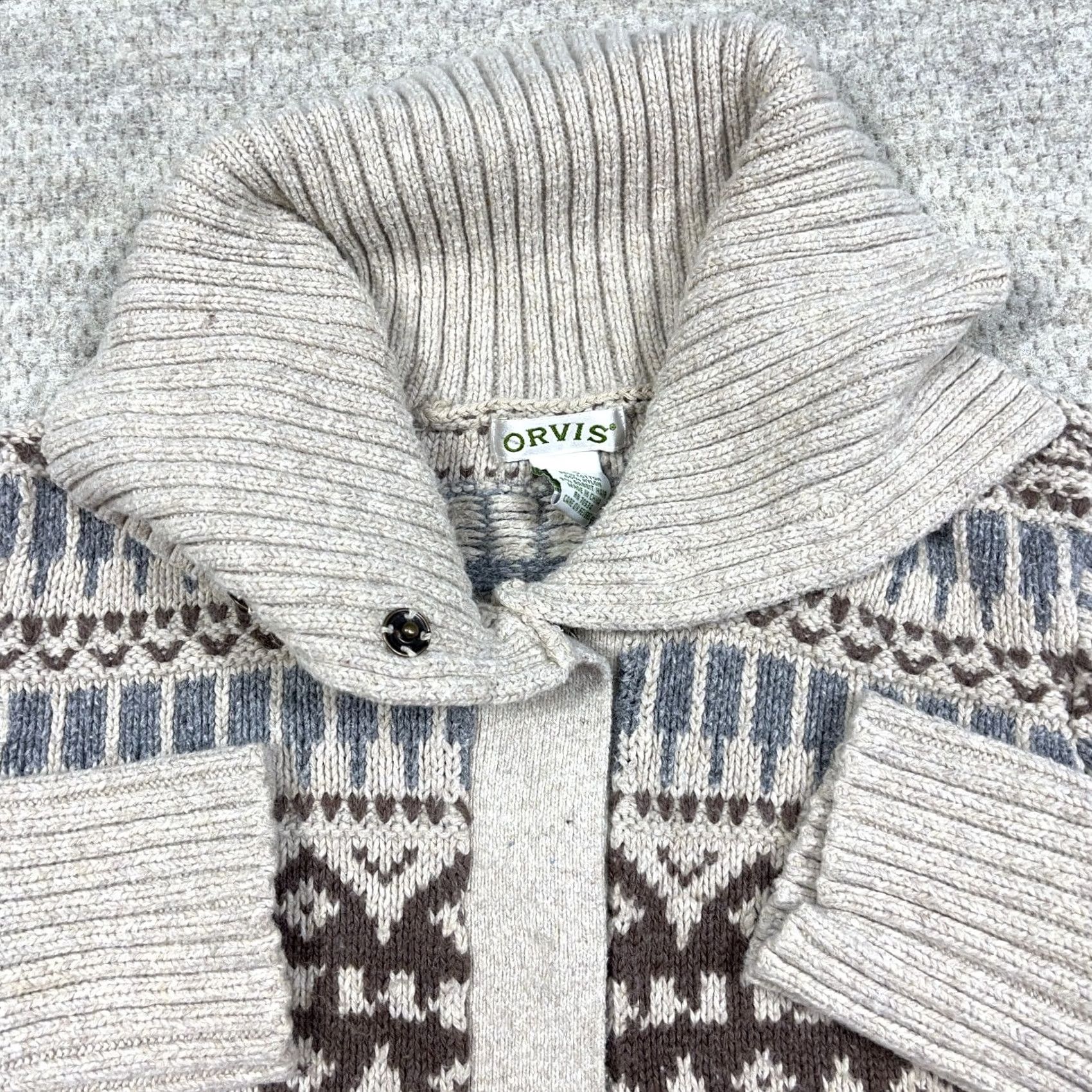 Orvis VINTAGE Orvis Cardigan Sweater Women S Tan Brown Snap Button Nordic Heavyweight All Seasons Knit Logo 90s Mens? Size S / US 4 / IT 40 - 3 Thumbnail