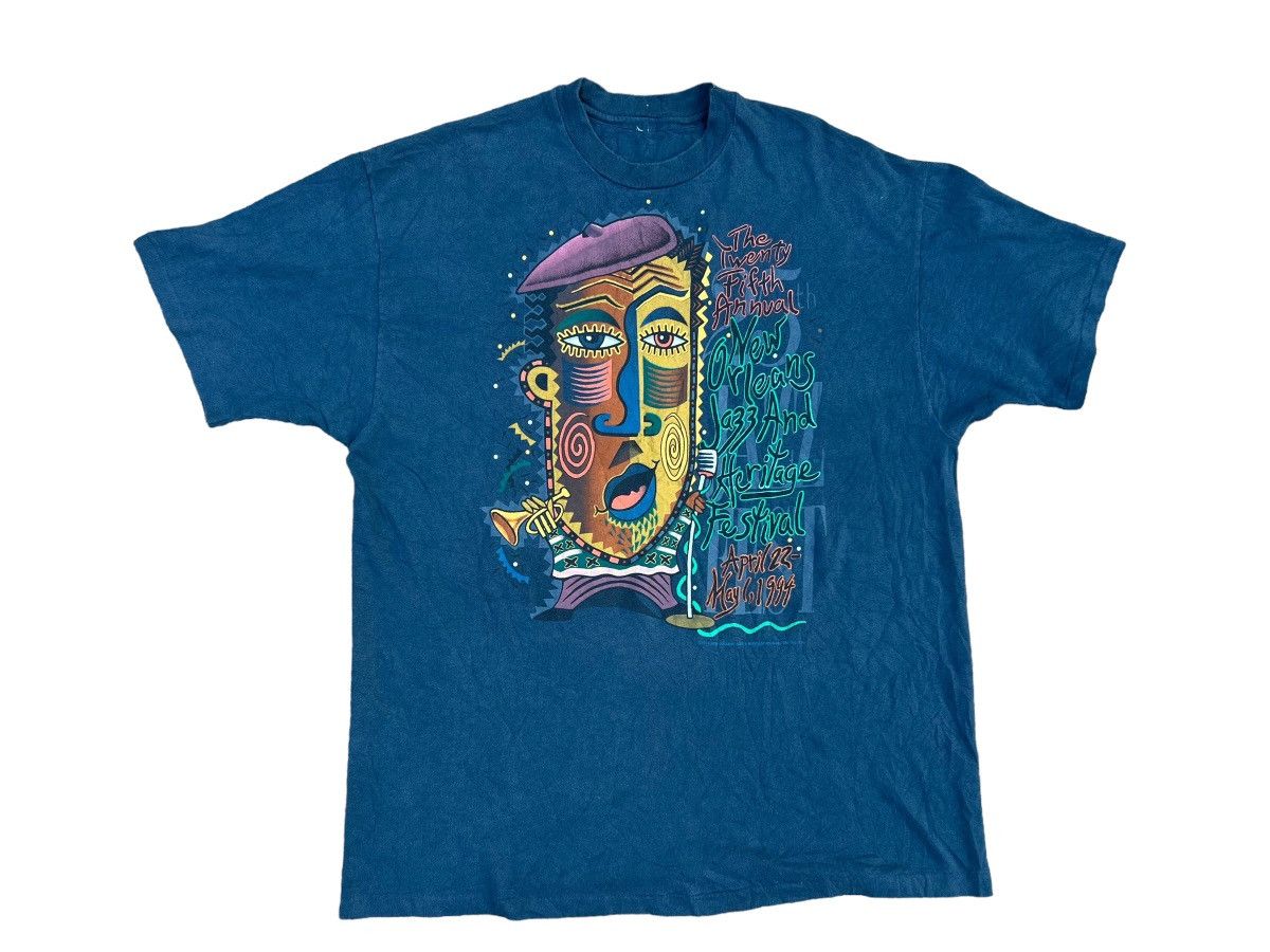 image of 1994 Art T Shirt New Orleans Jazz & Heritage Fest in Blue, Men's (Size Large)