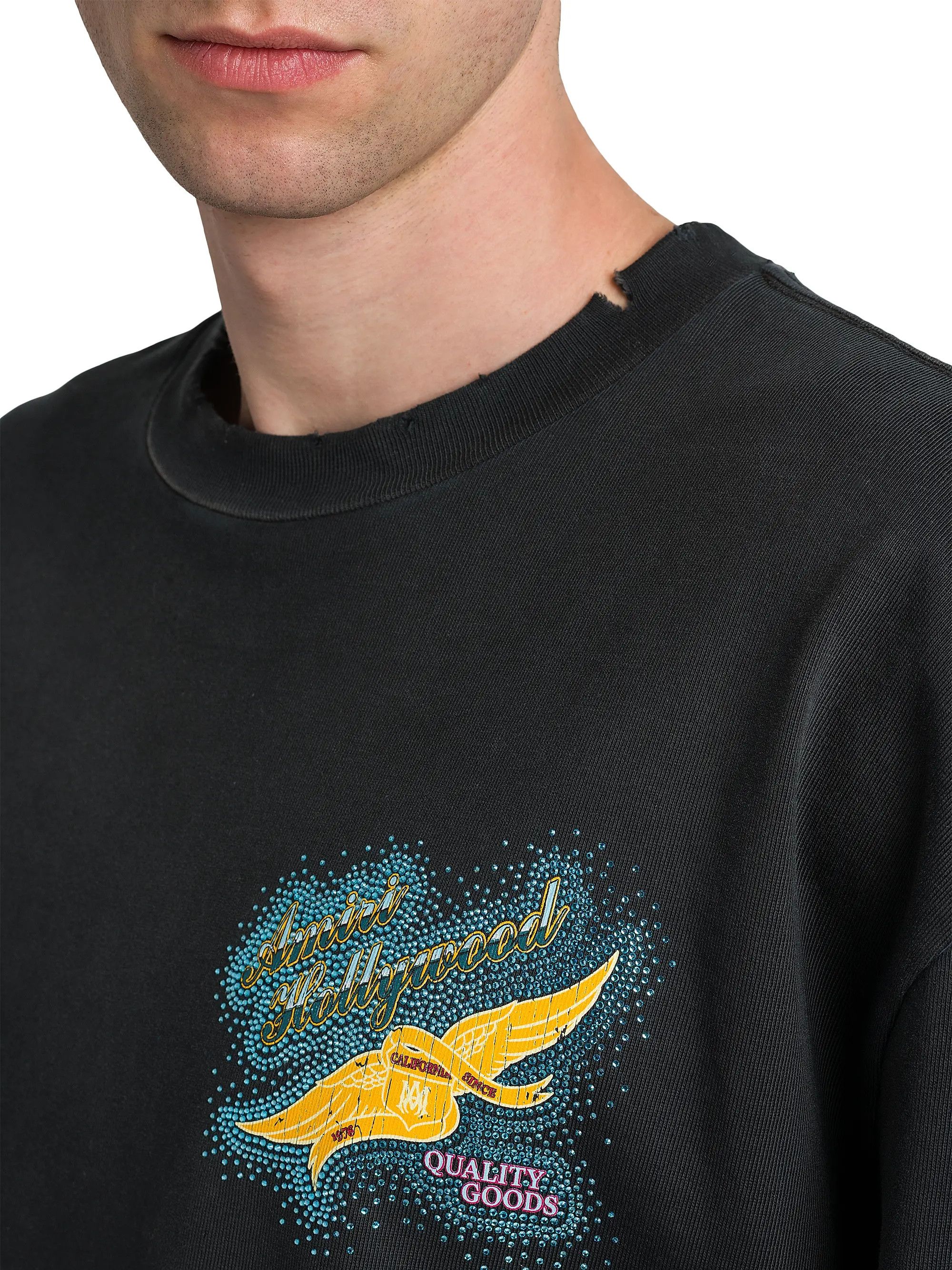 Amiri os11x1225 Crystal Wings Embellished Crewneck T-Shirt Black Size US XXL / EU 58 / 5 - 6 Thumbnail
