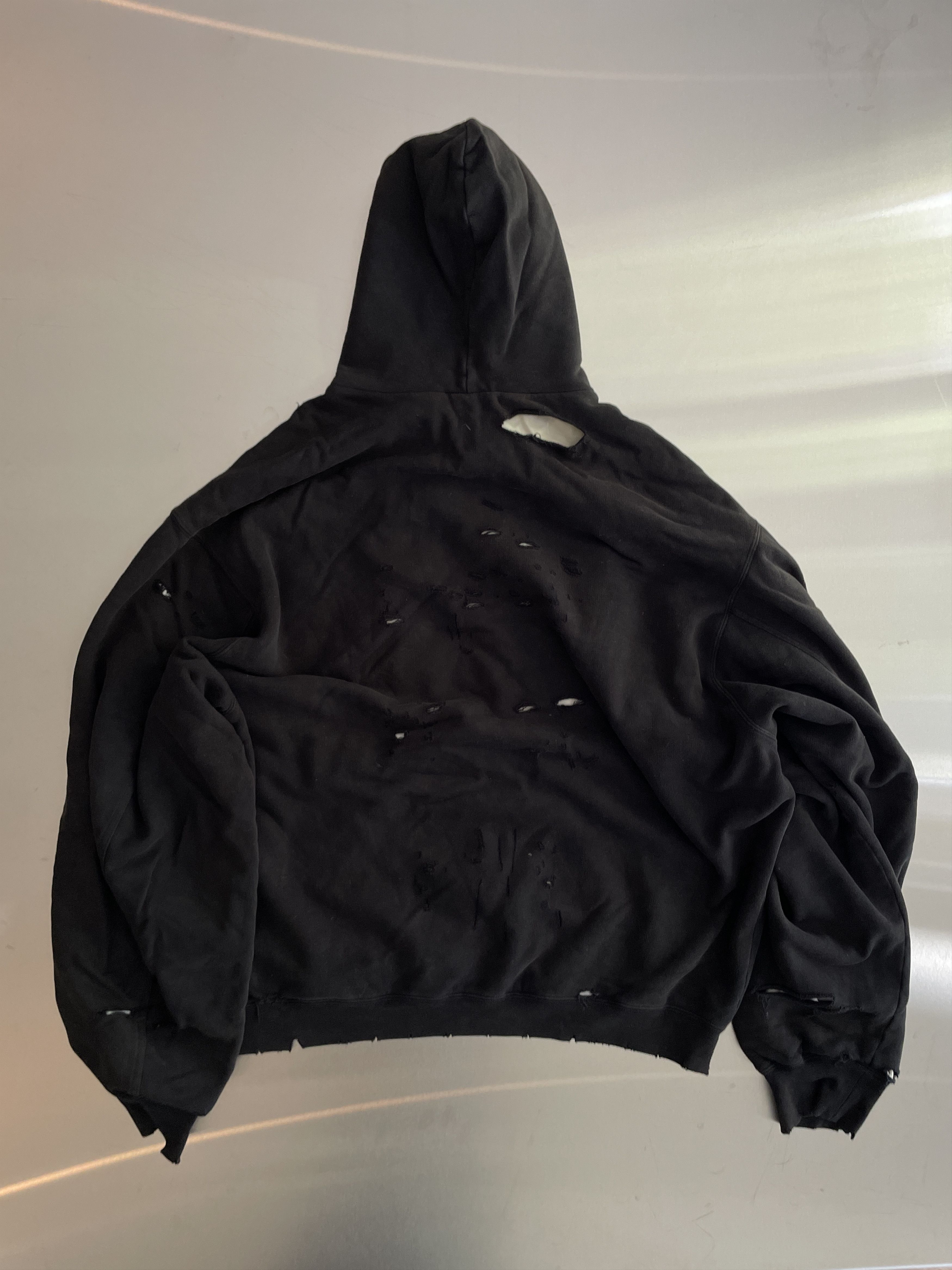 Balenciaga Distressed Caps Hoodie in Black &white underlayer