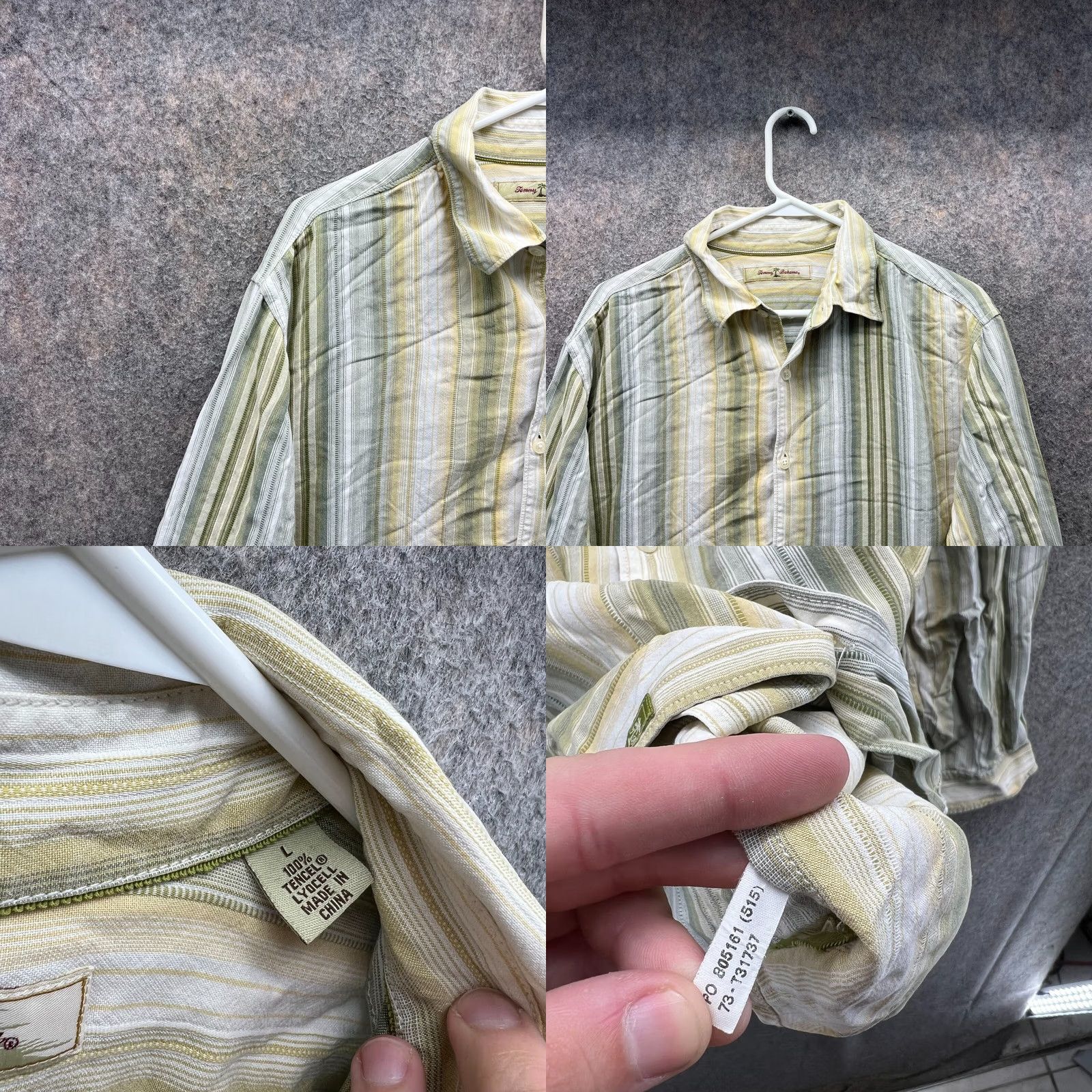 Tommy Bahama VINTAGE Tommy Bahama Shirt Mens L Green Yellow Striped Button-Down Tencel Size US L / EU 52-54 / 3 - 8 Thumbnail