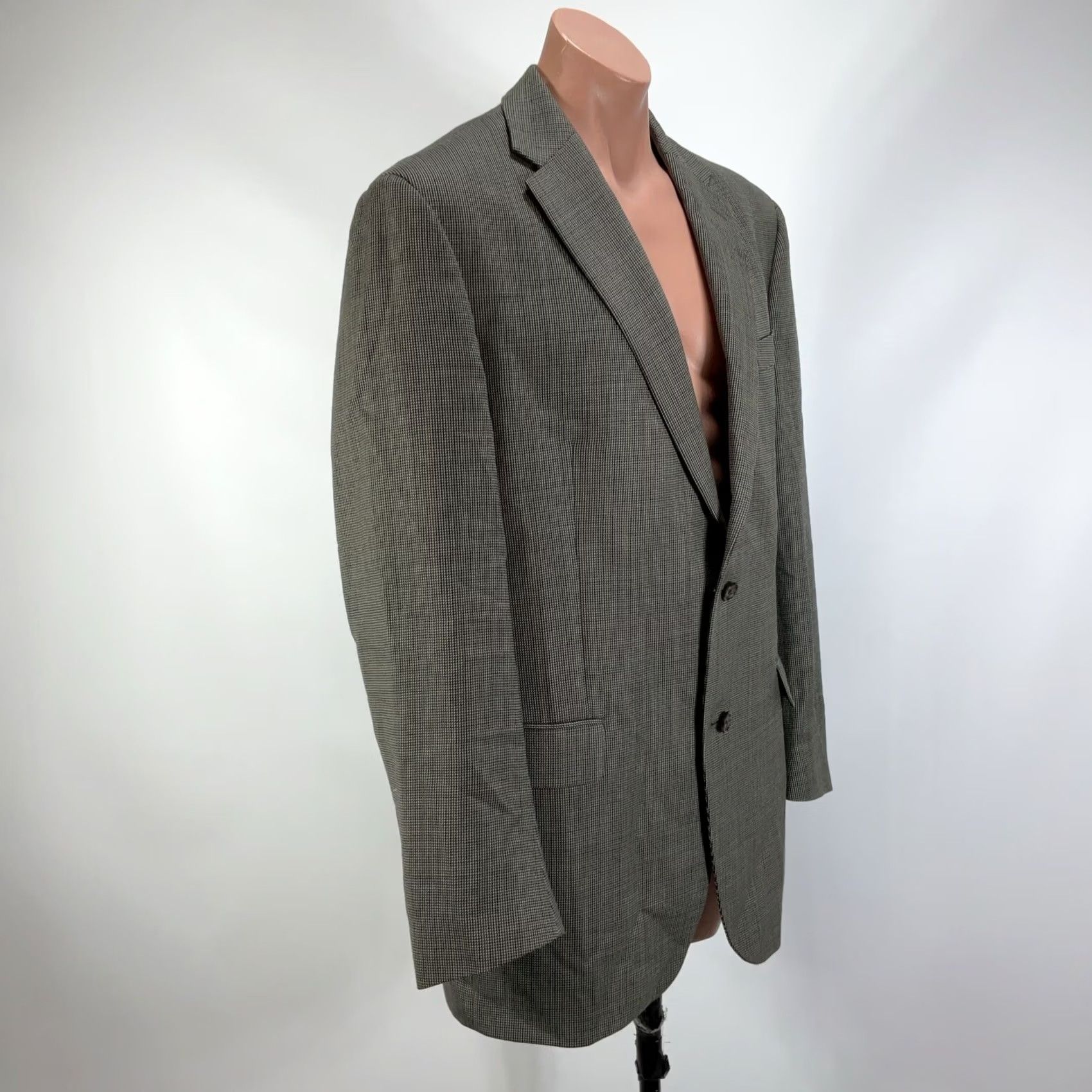 Ralph Lauren VINTAGE Lauren Ralph Lauren LRL Blazer Mens 50L Houndstooth Gray Wool Tweed Sport Coat Two-Button Notch Lapel Long Jacket Coat Mens Regular Big & Tall Size 50R - 5 Thumbnail
