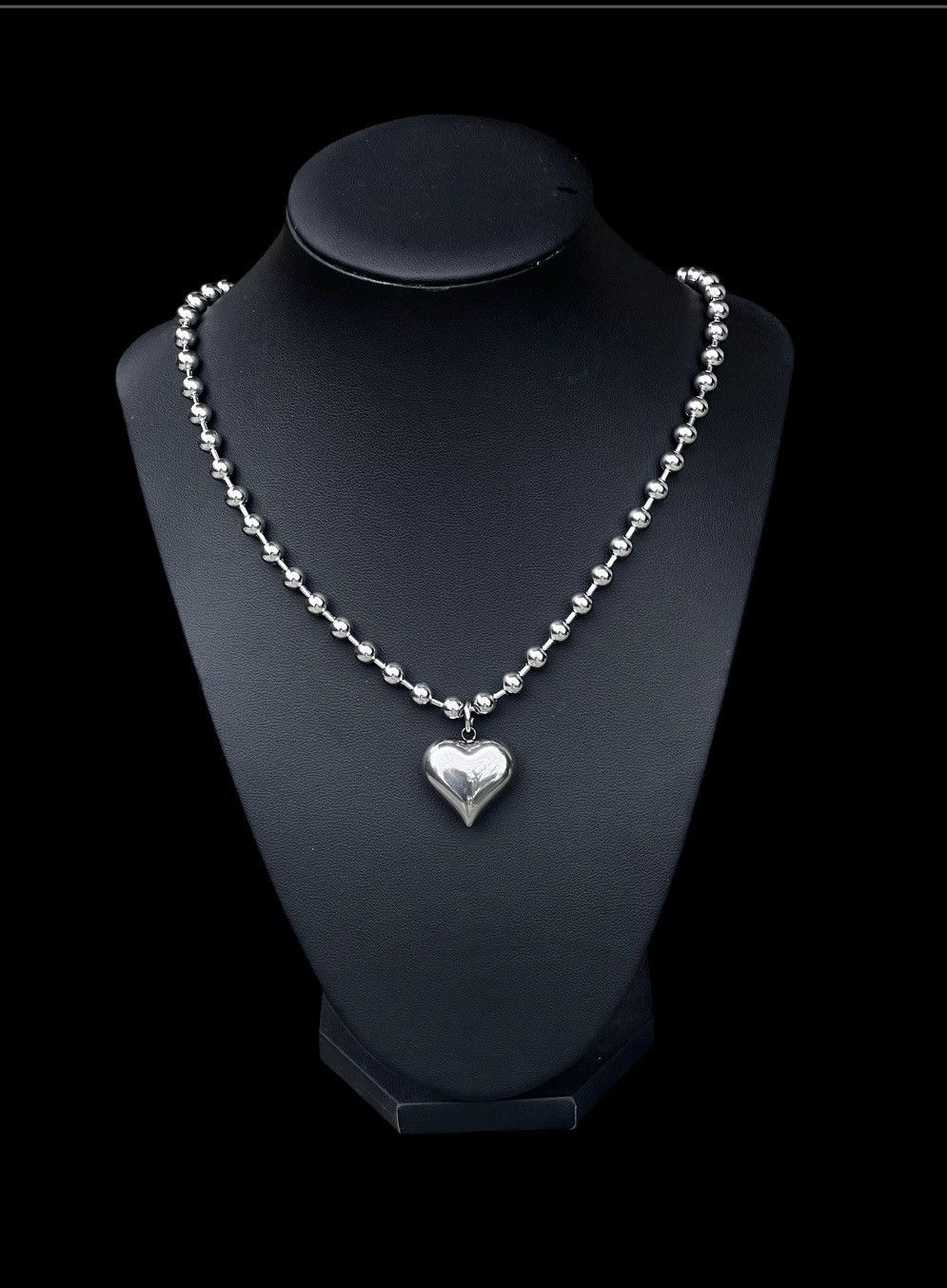 Other Puffed heart stainless steel necklace Size ONE SIZE - 1 Thumbnail