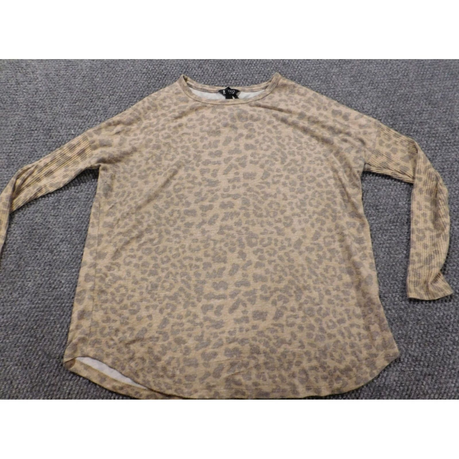 Buffalo David Bitton Buffalo by David Bitton Blouse Womens Medium Beige Pullover Stretch Animal Print Crew Neck Long Sleeve Ruffle Casual Everyday Regular Girls Womens Size M / US 6-8 / IT 42-44 - 2 Thumbnail