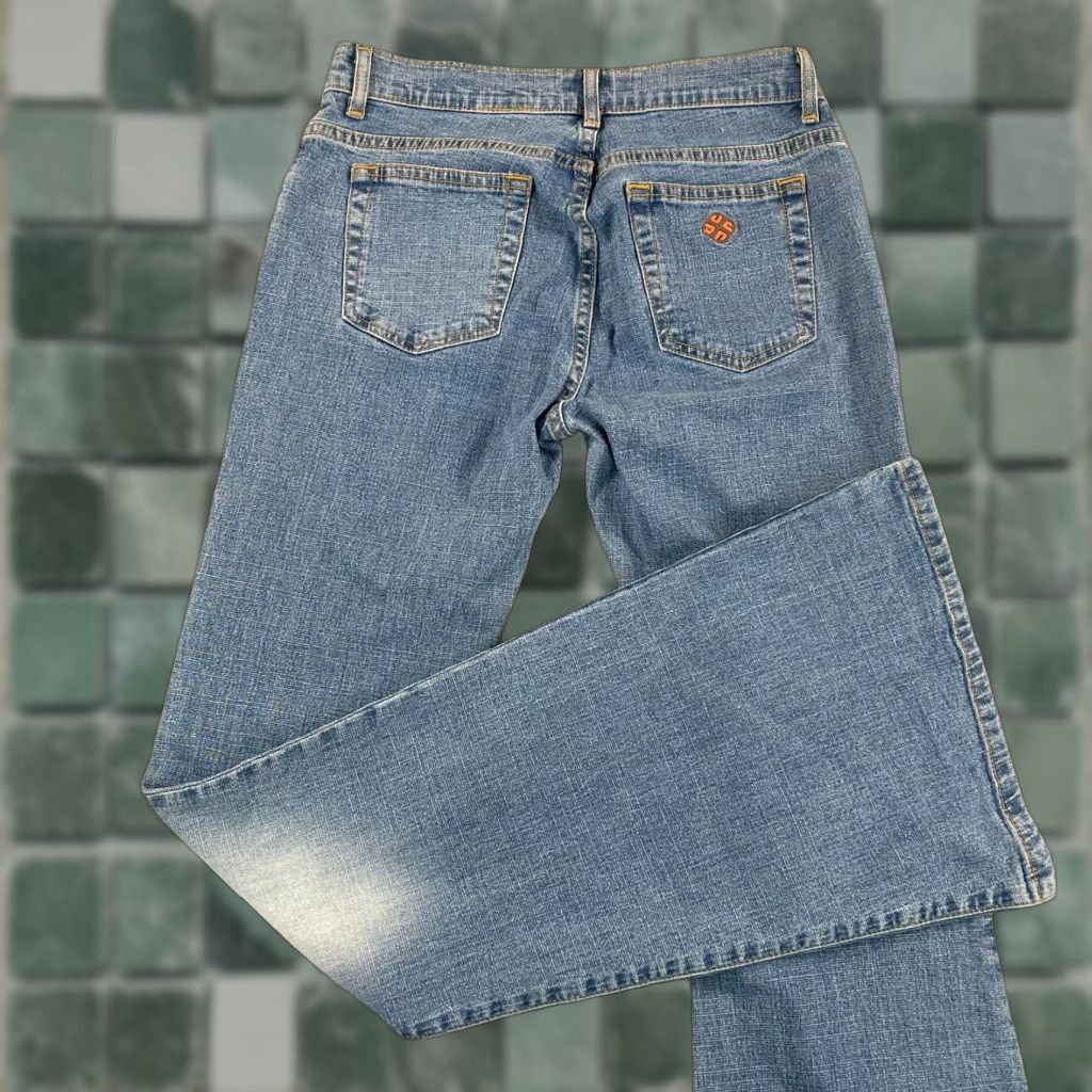 JNCO VINTAGE JNCO Flared Jeans Women 7 Jeans 28x33 Blue Wash Wide Hem Embroidered Pocket 5-Pocket Geometric Hip Hop Hippie Hipster USA Jeans Womens Size 28" / US 6 / IT 42 - 1 Thumbnail