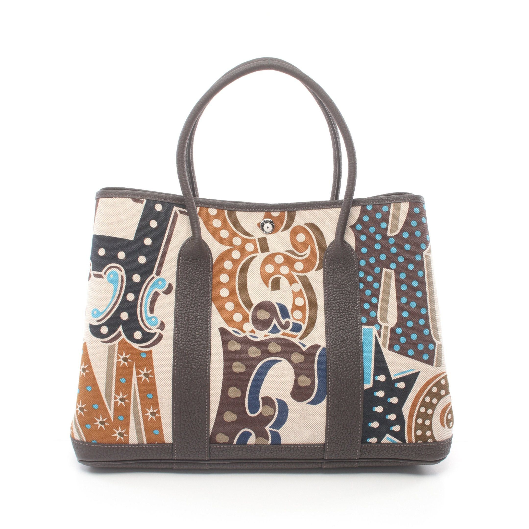 Hermes Hermes Electric Garden Party Pm Handbag Tote Bag Toile Ash Leather Beige Dark Brown Multicolor Silver Hardware Double Engraved Size ONE SIZE - 1 Thumbnail