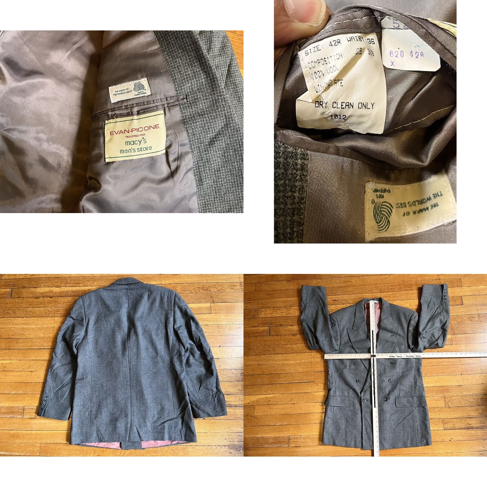 Evan Picone VINTAGE Evan Picone Blazer Mens 42R Grey Houndstooth Jacket Blazer Double-Breasted Notch Lapel Wool 44 Chest Regular Fit 2 Piece || Mens Size 42R - 8 Thumbnail