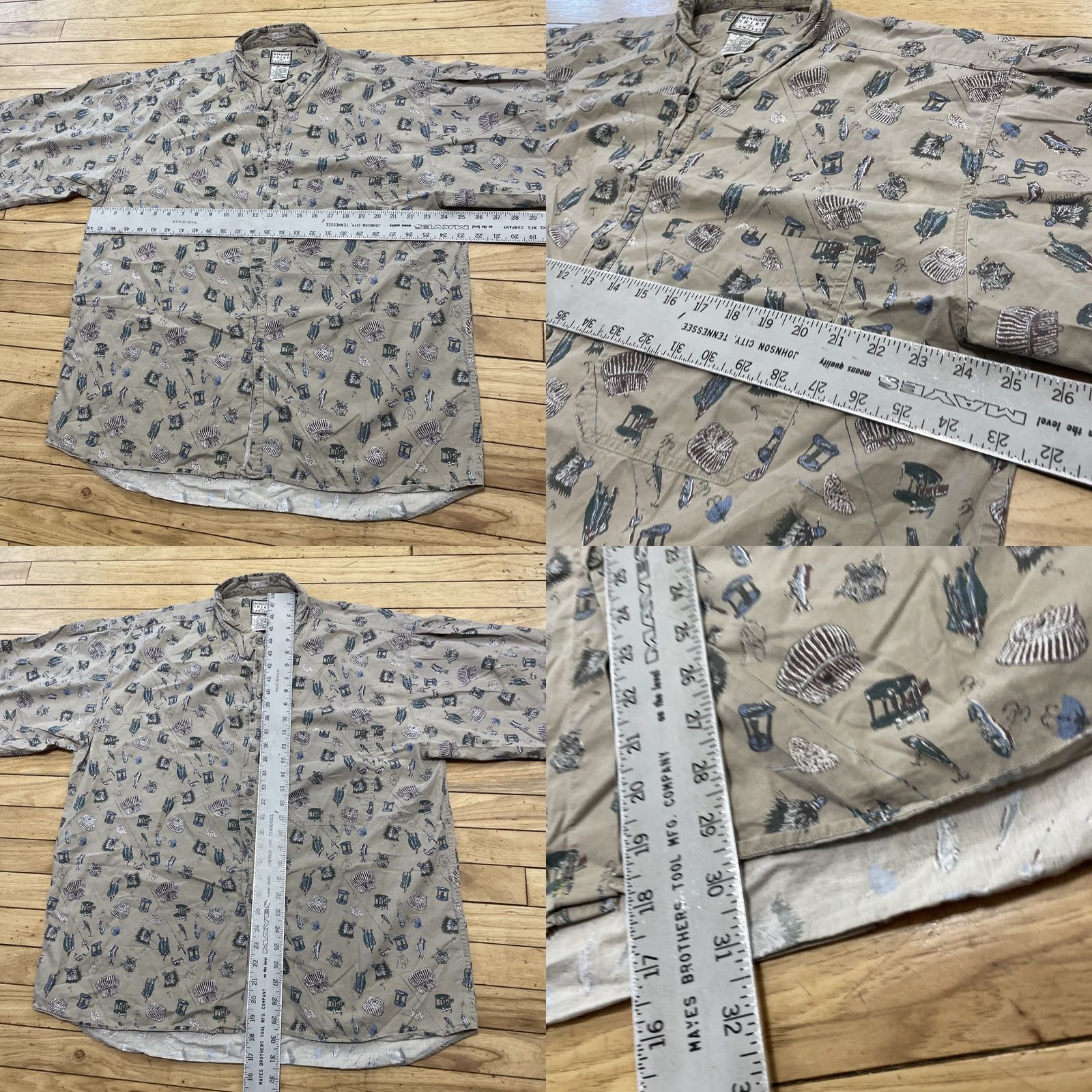 Vintage Windsor Shirt Company vtg 90s Graphic Button Shirt Men XL Fly fishing Reels Tack Print Shirt Size US XL / EU 56 / 4 - 8 Thumbnail