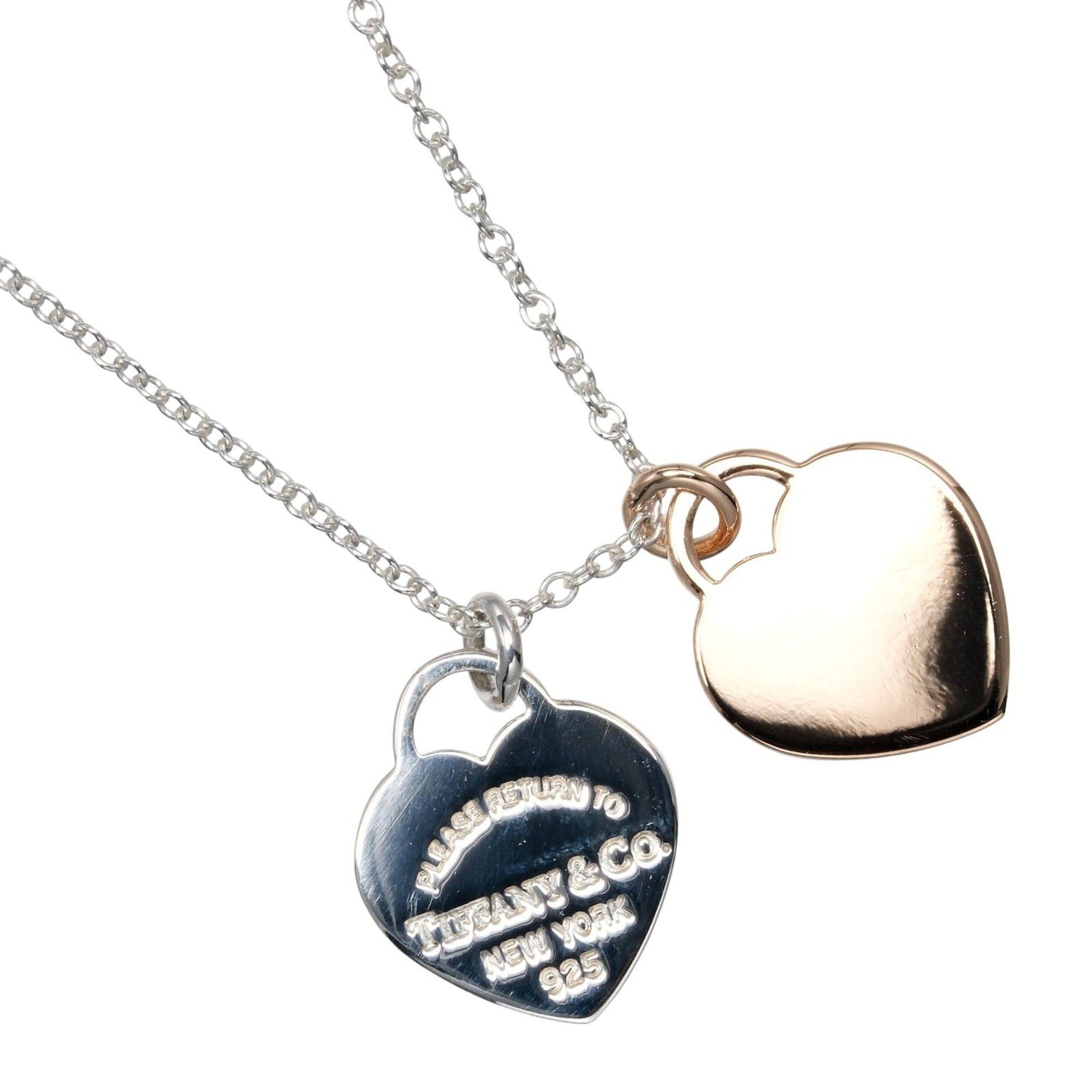 Tiffany Return to Double Mini Heart Tag Necklace Silver 925 18KPG