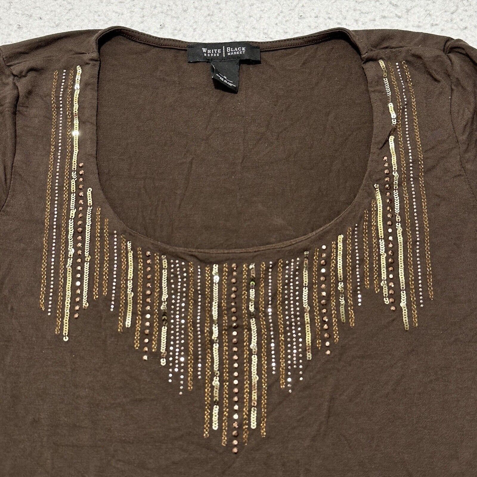 White House Black Market White House Black Market Small Scoop Neck Sequin Brown Top Size S / US 4 / IT 40 - 2 Thumbnail