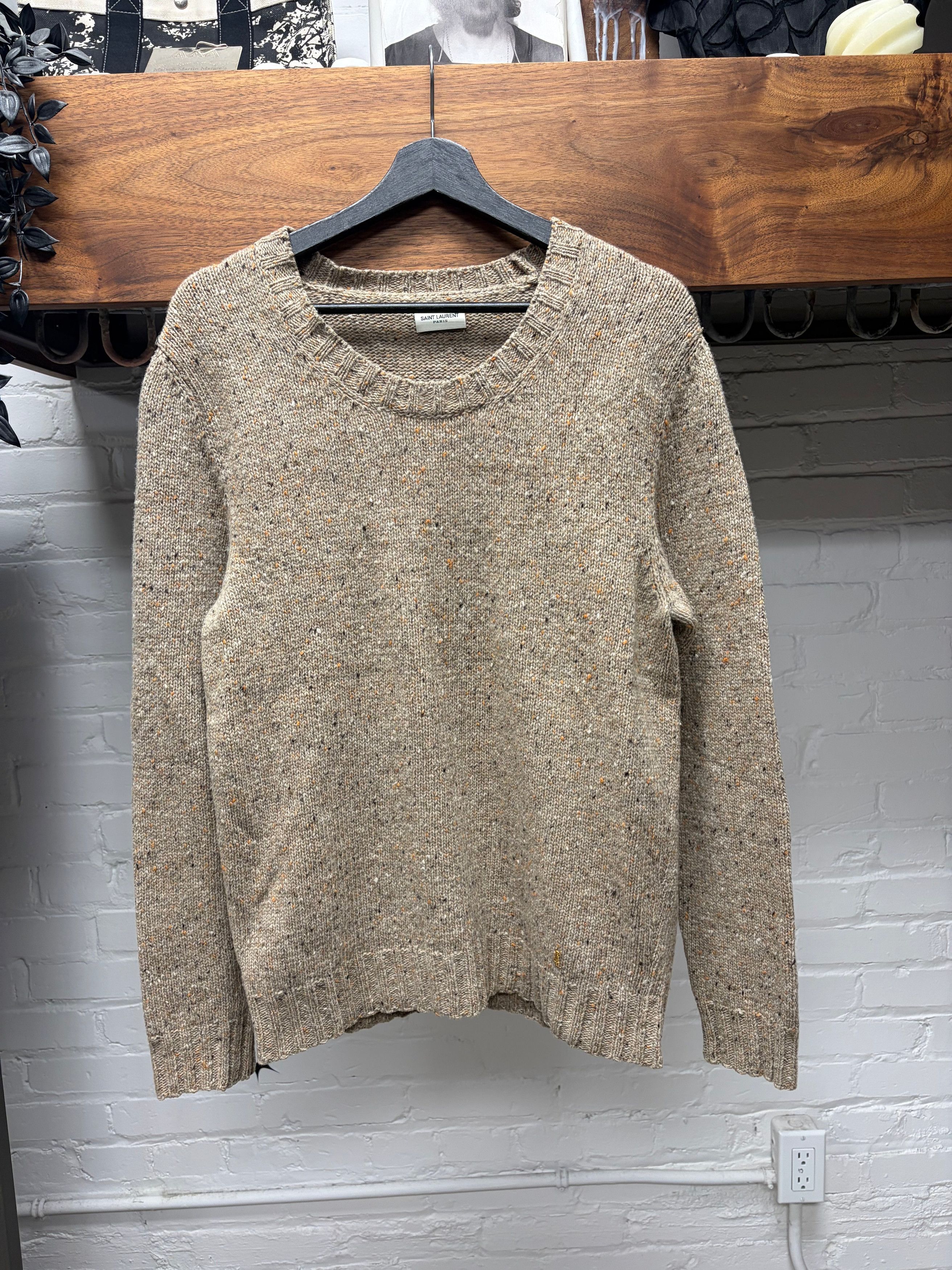 Saint Laurent Paris Saint Laurent Flocked Wool ‘YSL’ Pin Logo Knit Sweater Size US L / EU 52-54 / 3 - 1 Thumbnail