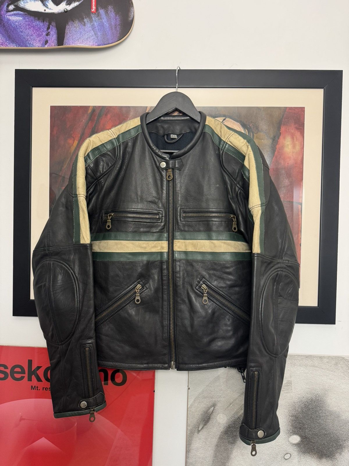 Vintage 90s Leather Racing Jacket Avant Garde Boxy Fit Rare