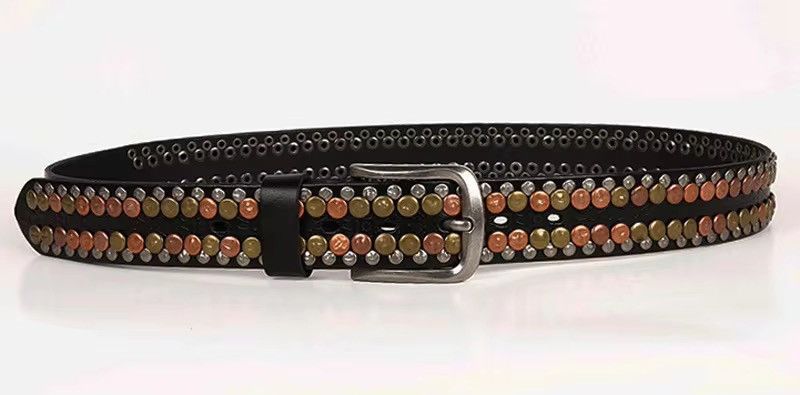 Japanese Brand × Vintage Round Rivet Studded Genuine Cowskin Leather Belt Size ONE SIZE - 3 Thumbnail