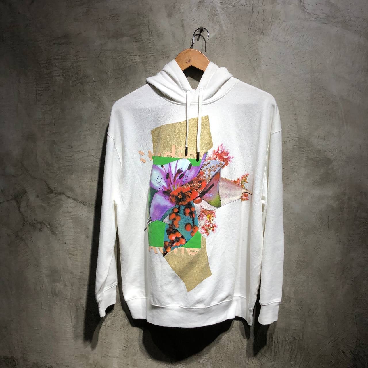 image of Acne Studios Flower Print Hoodie in White, Men's (Size Large)