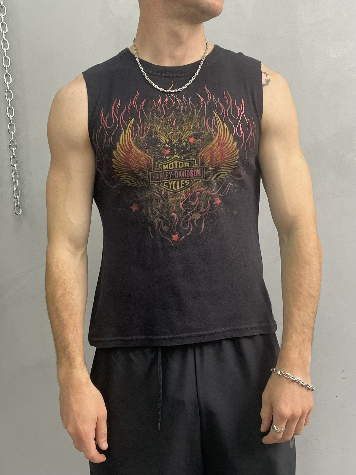 Harley Davidson Rare 90s flames haley davidson slim tank top y2k Size US M / EU 48-50 / 2 - 1 Thumbnail
