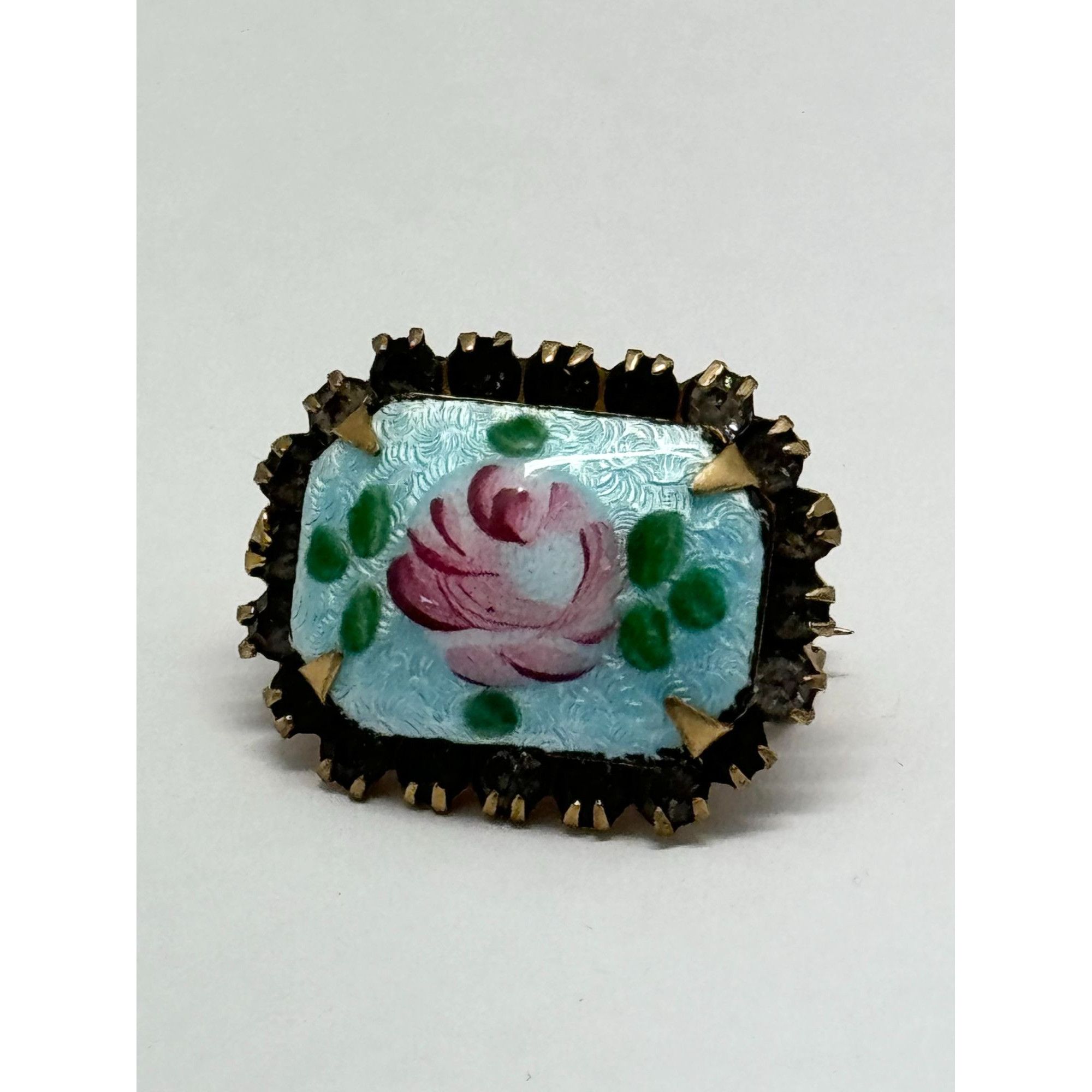 Vintage Vintage blue Guilloche enamel flower rhinestone pin Size ONE SIZE - 2 Thumbnail