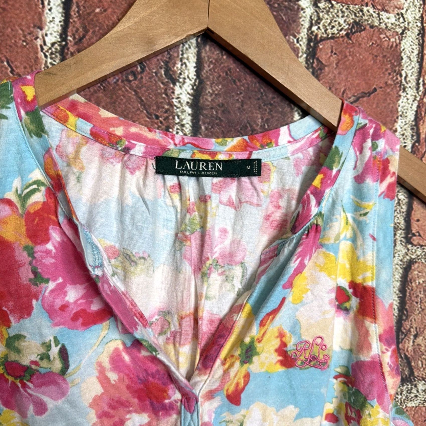 Ralph Lauren Lauren Ralph Lauren Pajama Top Floral Multicolor V-Neck Sleeveless Tank M Women’s Lounge Loungewear 100% Cotton Embroidered Logo Size M / US 6-8 / IT 42-44 - 2 Thumbnail