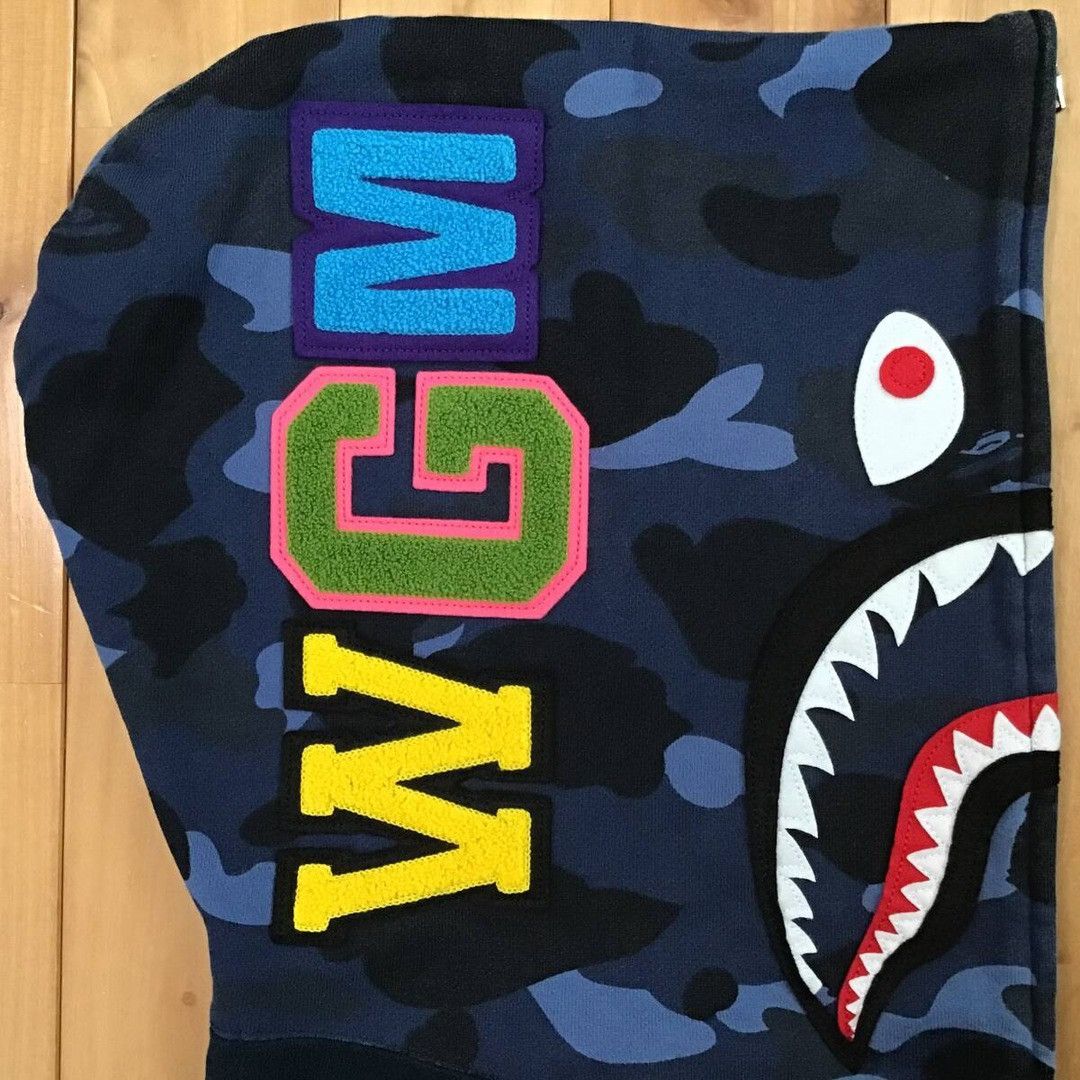 Bape 2007 BAPE Blue camo x Navy shark full zip hoodie APE NIGO Size US L / EU 52-54 / 3 - 5 Thumbnail