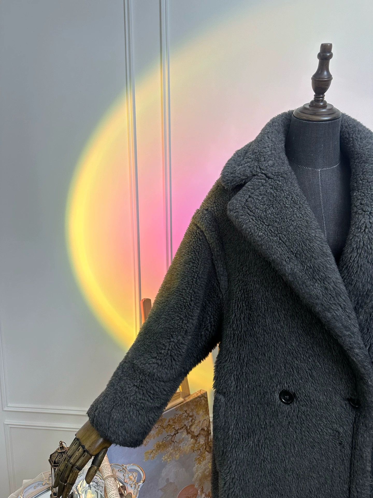 Max Mara MaxMara Teddy Long Funnel Neck Coat Women's Deep Gray Size XS / US 0-2 / IT 36-38 - 6 Thumbnail
