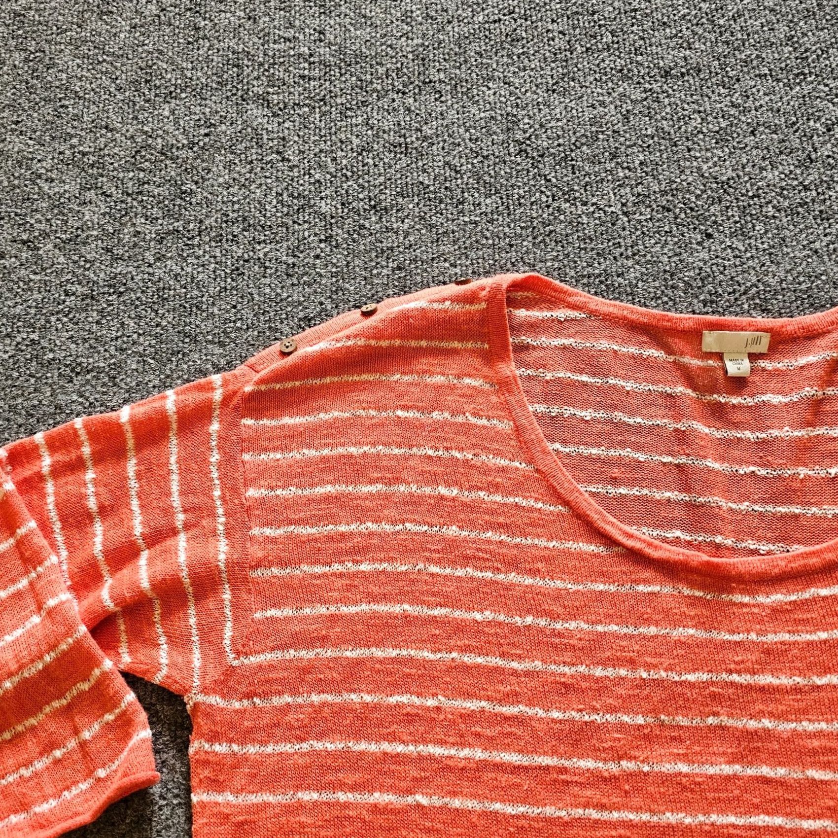 J. Jill J Jill Top Shirt Women Medium Orange Coral Striped Linen 3/4 Sleeve Casual Beach Shirt Size M / US 6-8 / IT 42-44 - 4 Thumbnail