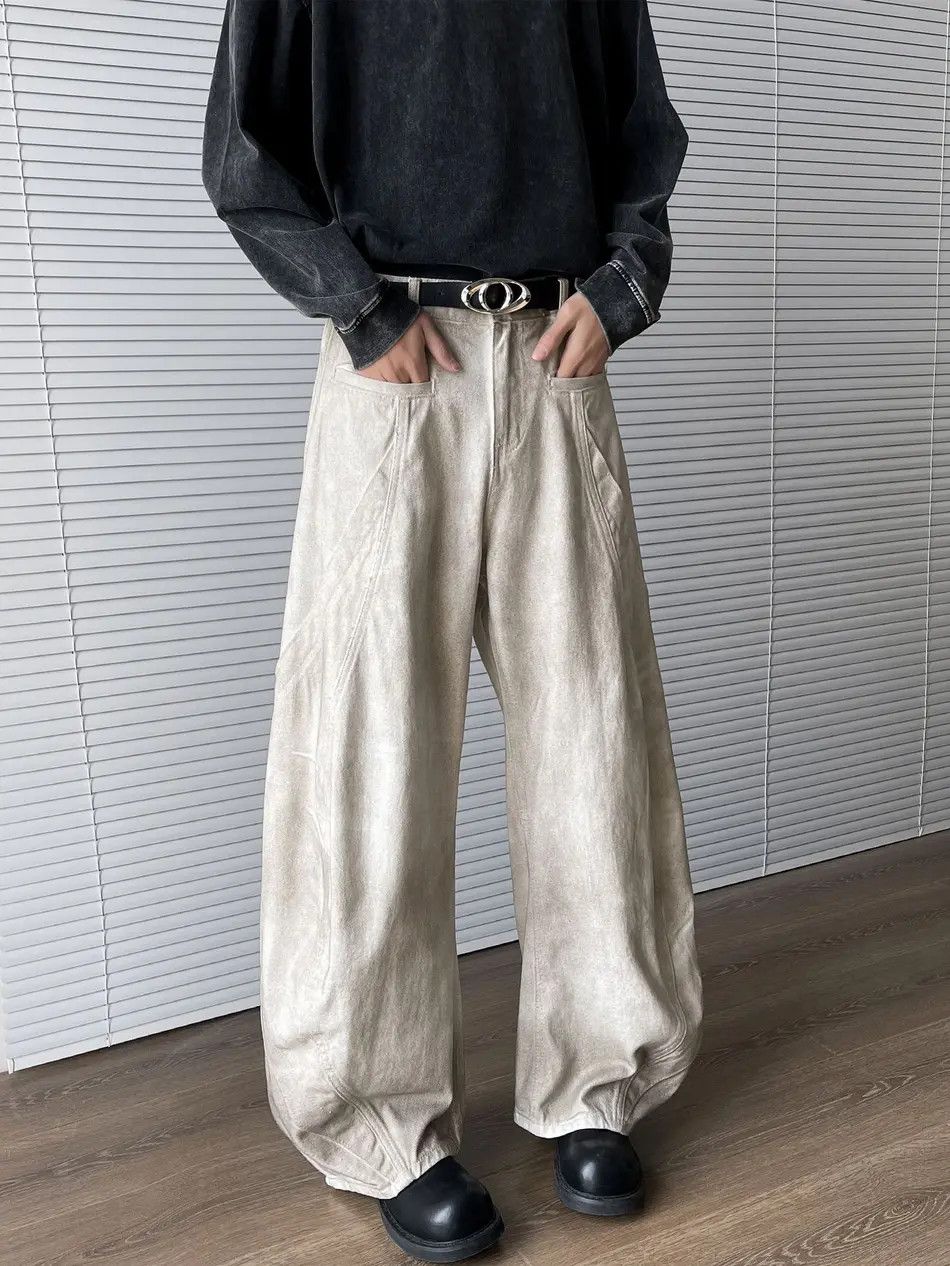Japanese Brand Retro loose dirty white wide leg jeans Size US 32 / EU 48 - 2 Thumbnail