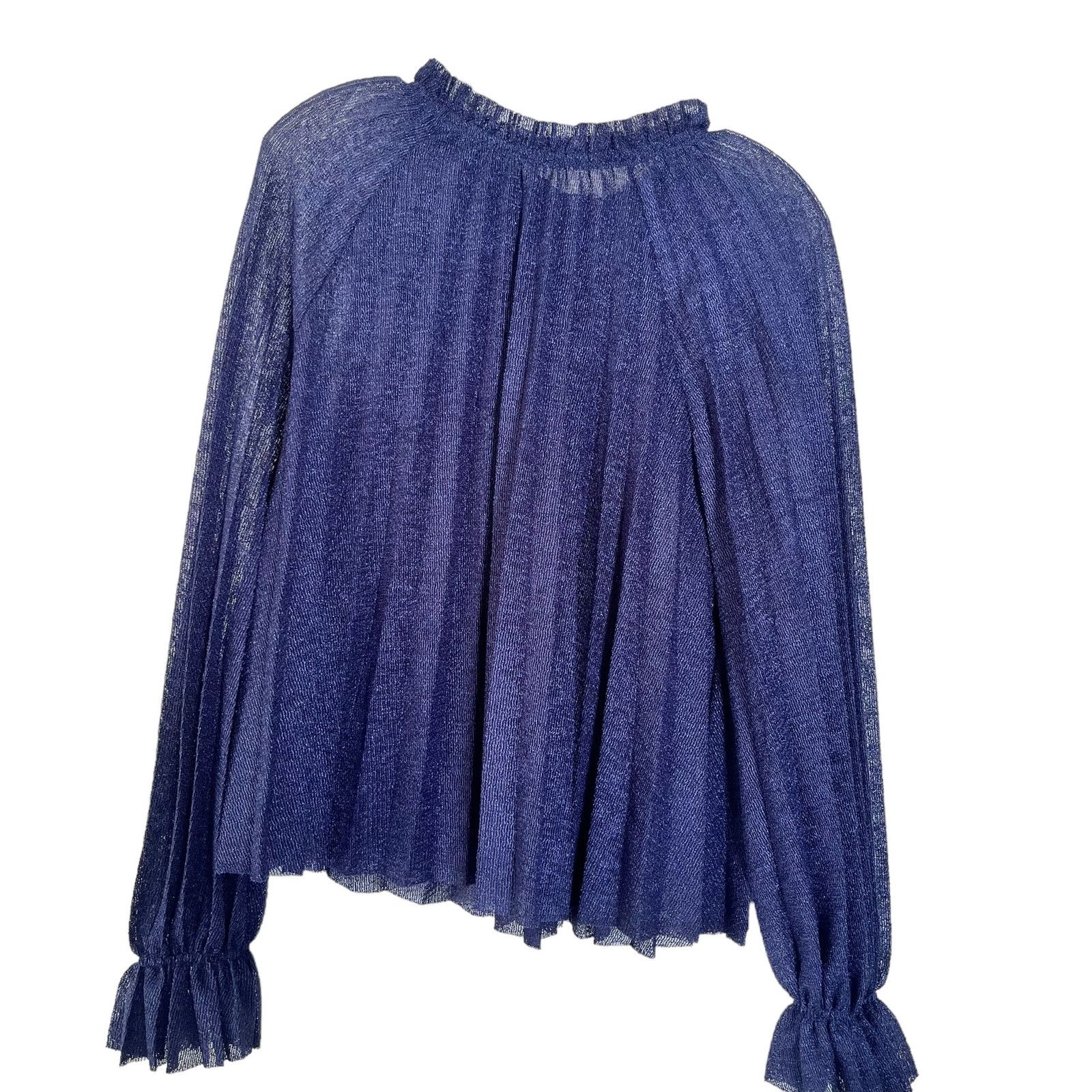 Zara Zara Knit Blue Pleated Bell Sleeve Ruffle Neck Sheer Blouse Size M / US 6-8 / IT 42-44 - 10 Thumbnail
