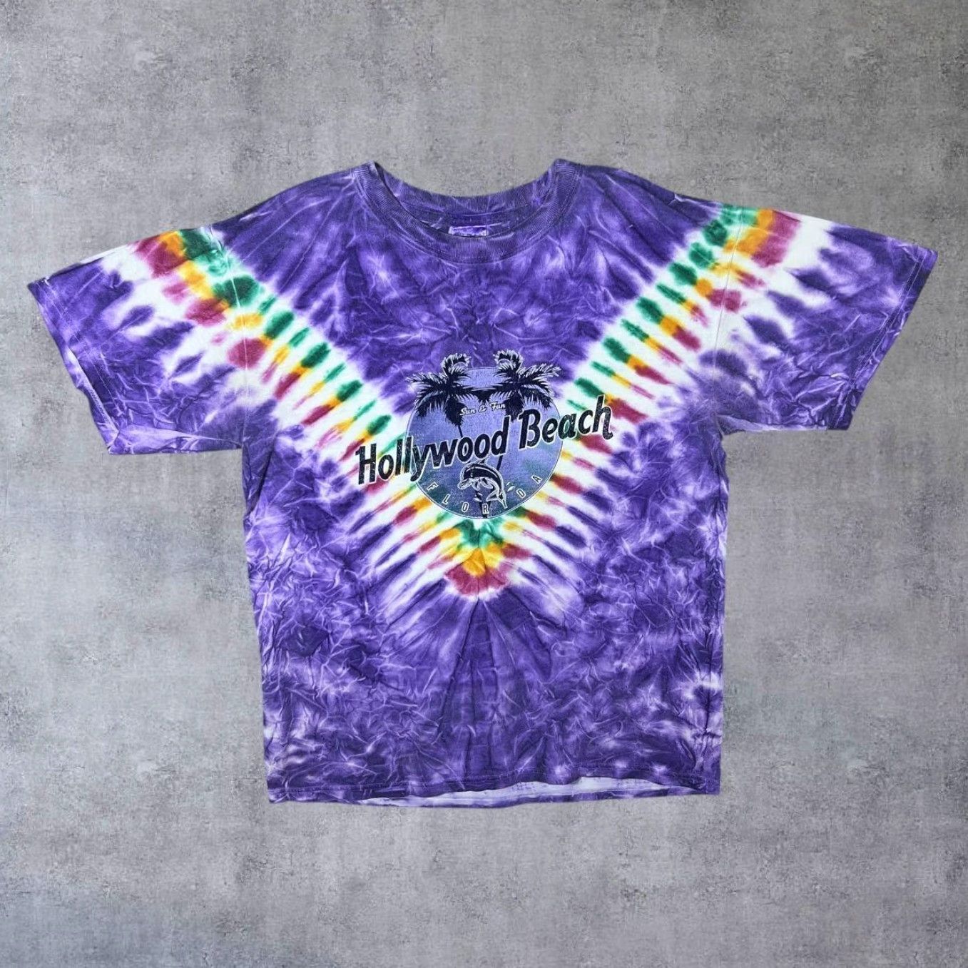 Gildan VINTAGE Gildan T-Shirt Hollywood Beach Florida Souvenir Graphic Tie Dye 00s Medium Purple Mens Size US M / EU 48-50 / 2 - 2 Thumbnail