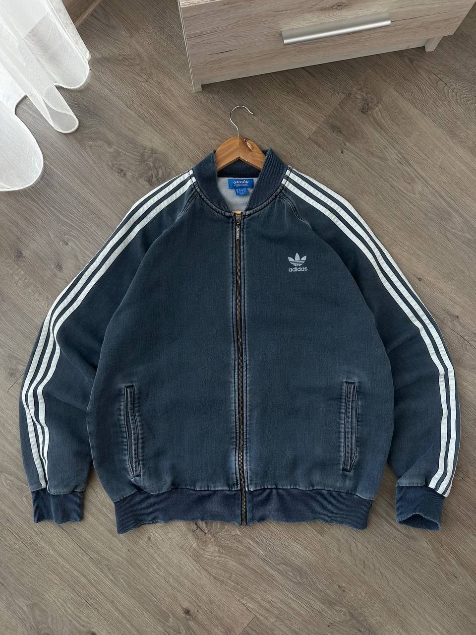 Adidas × Vintage Vintage Adidas Distressed Faded Blue Zip Hoodie Size US XL / EU 56 / 4 - 8 Thumbnail