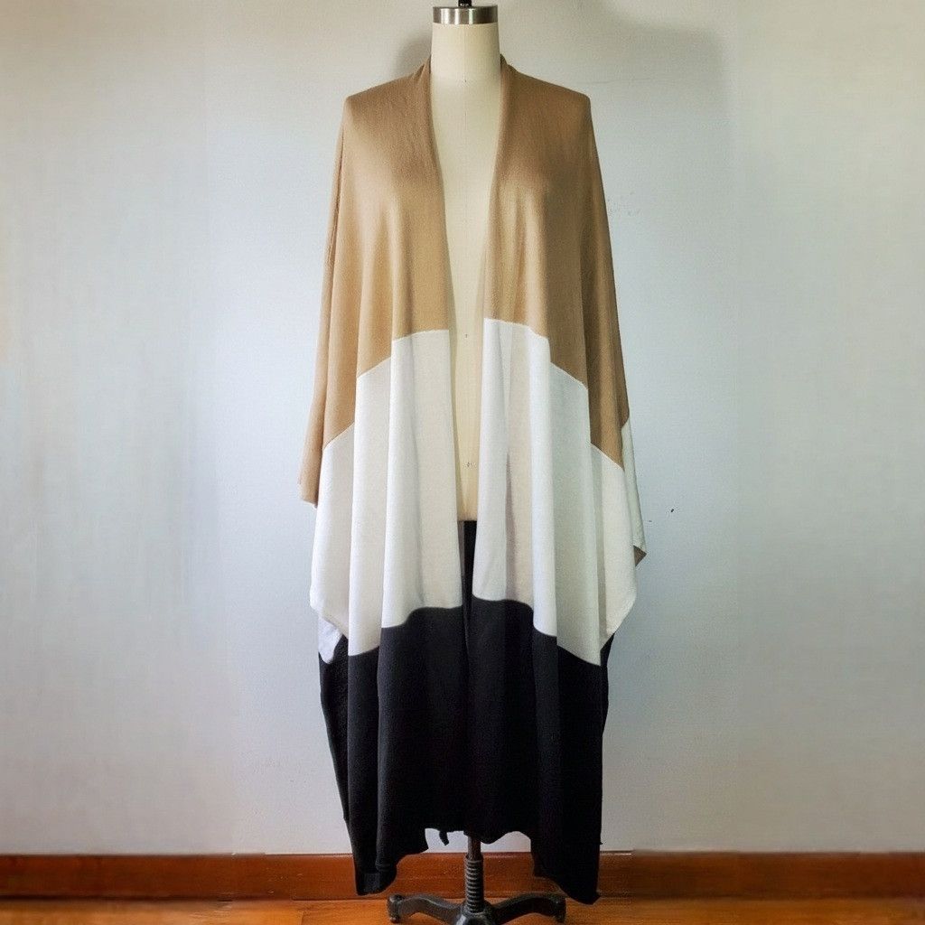 Other Victor Alfaro OS Cardigan Duster Colorblock 100% Wool Beige Size ONE SIZE - 1 Thumbnail