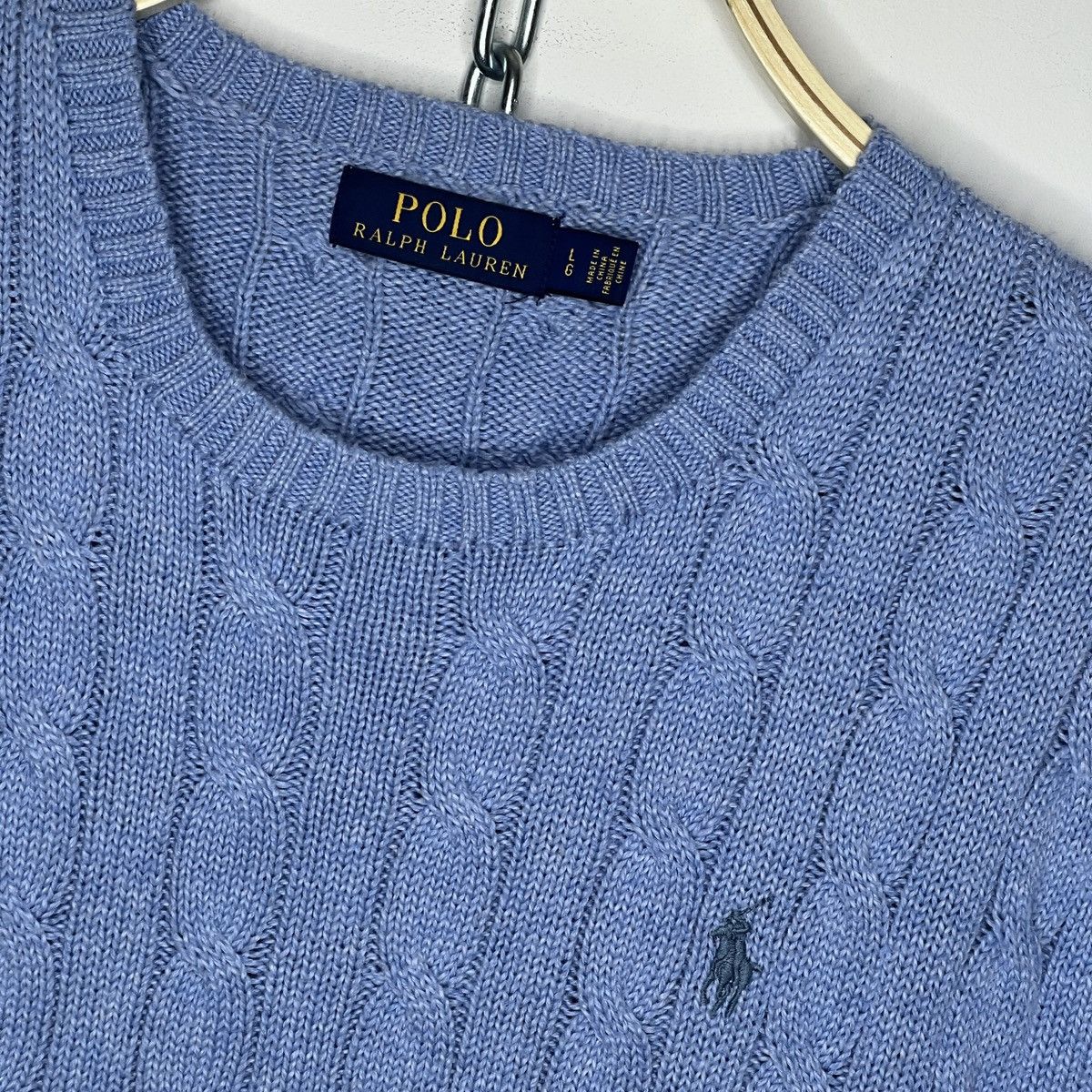 Polo Ralph Lauren × Ralph Lauren Polo Ralph Lauren Sweater Jumper Cable Knitwear Baby Blue Size US L / EU 52-54 / 3 - 5 Thumbnail
