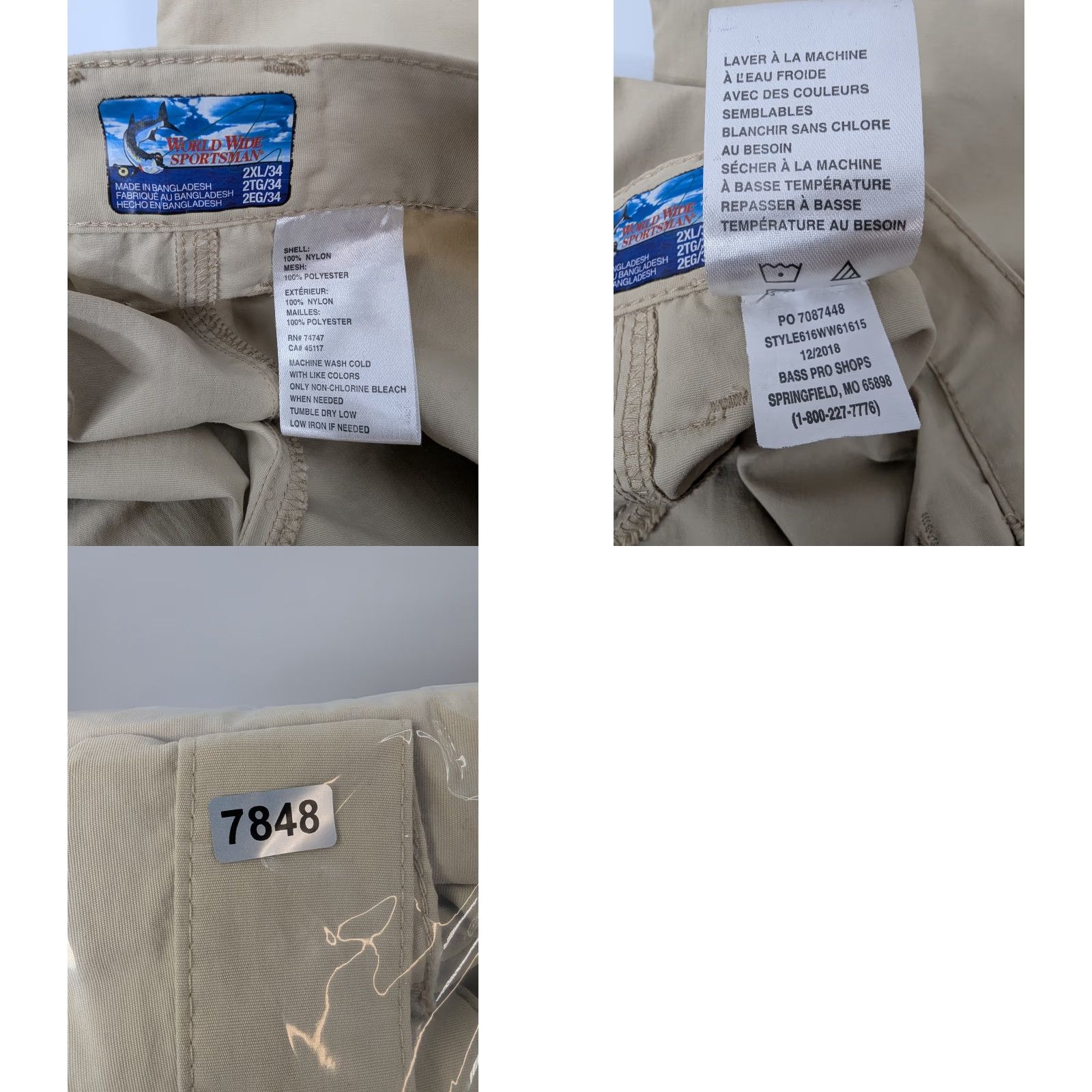 Vintage World Wide Sportsman Pants Men's 2XL Convertible Outdoors Beige Cargo Pocket Zip Off Size US 39 - 9 Thumbnail