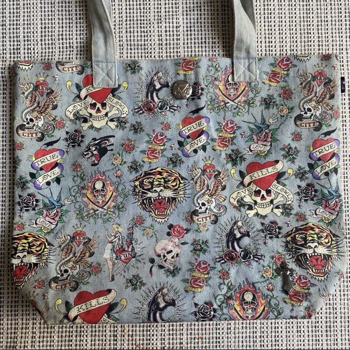 Ed Hardy Tote Bag Ed Hardy Fullprint Tatoo Denim Size ONE SIZE - 1 Thumbnail