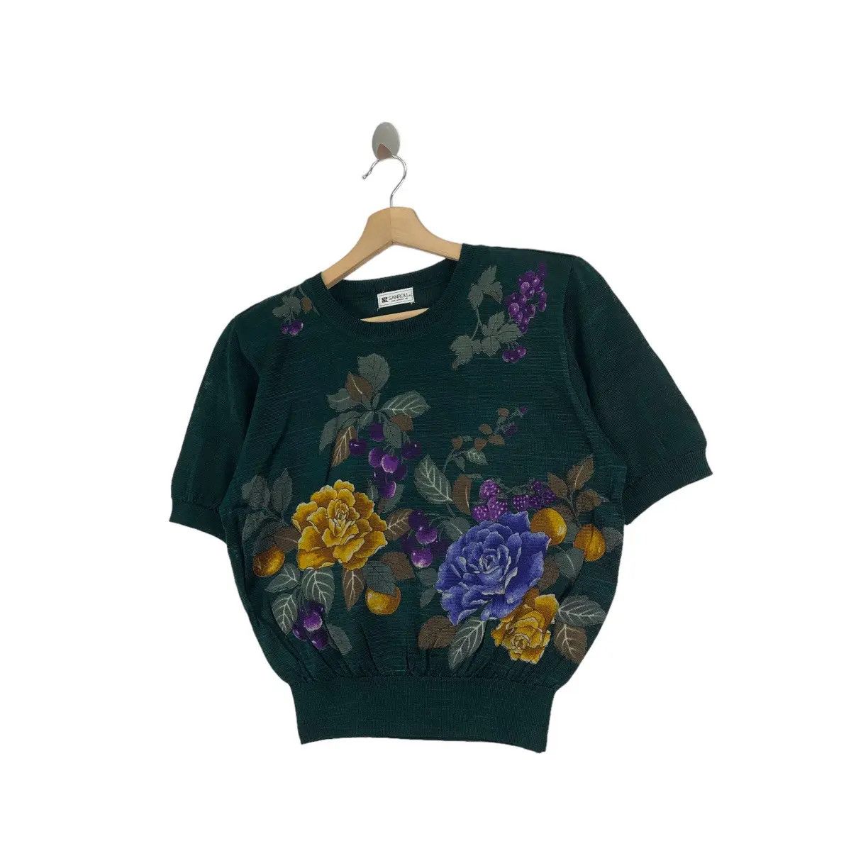 Vintage Vtg 80’ SANROLL KOBE UNIVERSE Roses Floral Knitwear Sweater Size M / US 6-8 / IT 42-44 - 2 Thumbnail