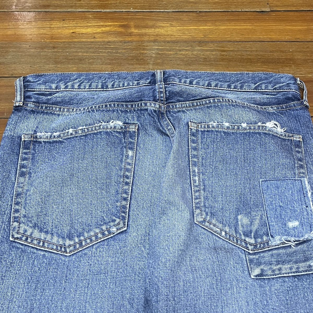 Japanese Brand × MOUSSY Very Rare Design Vintage Moussy Patchwork Ripped Jeans 1990s Size US 34 / EU 50 - 4 Thumbnail