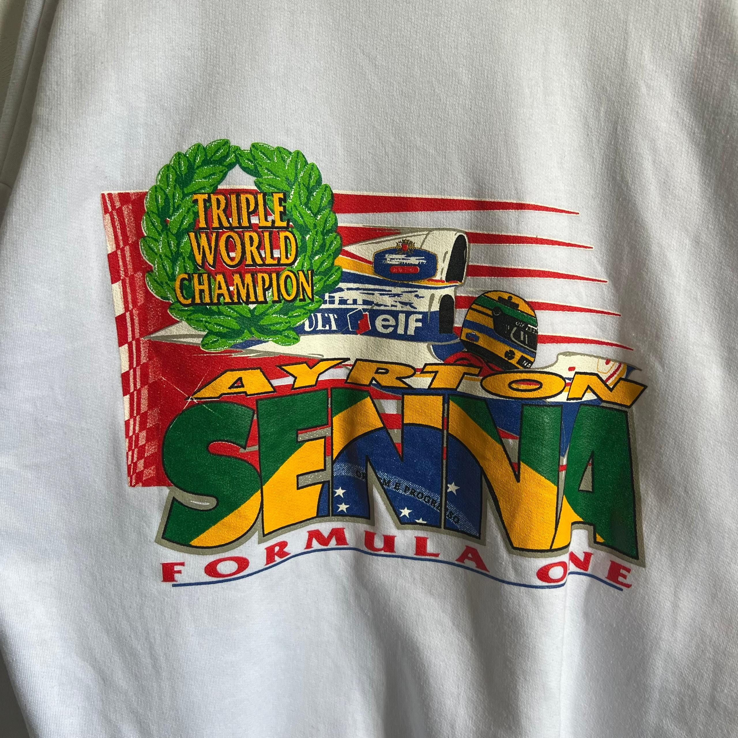 image of Racing x Vintage Aryton Senna Formula 1 Vintage Sweatshirt in White, Men's (Size Large)