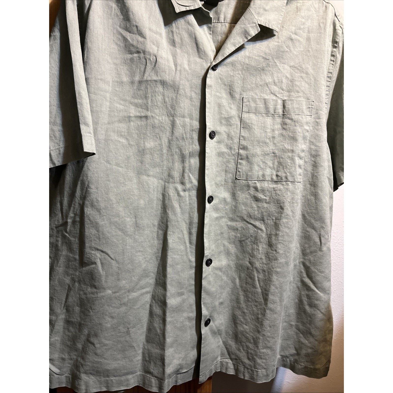 H&M H&M Men's Shirt XL Gray Linen Cotton Blend SS Button Casual Size US XL / EU 56 / 4 - 5 Thumbnail