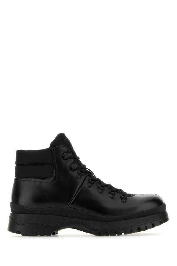image of Prada Re-Nylon And Leather Brixxen Ankle Boots in Black, Men's (Size 12)