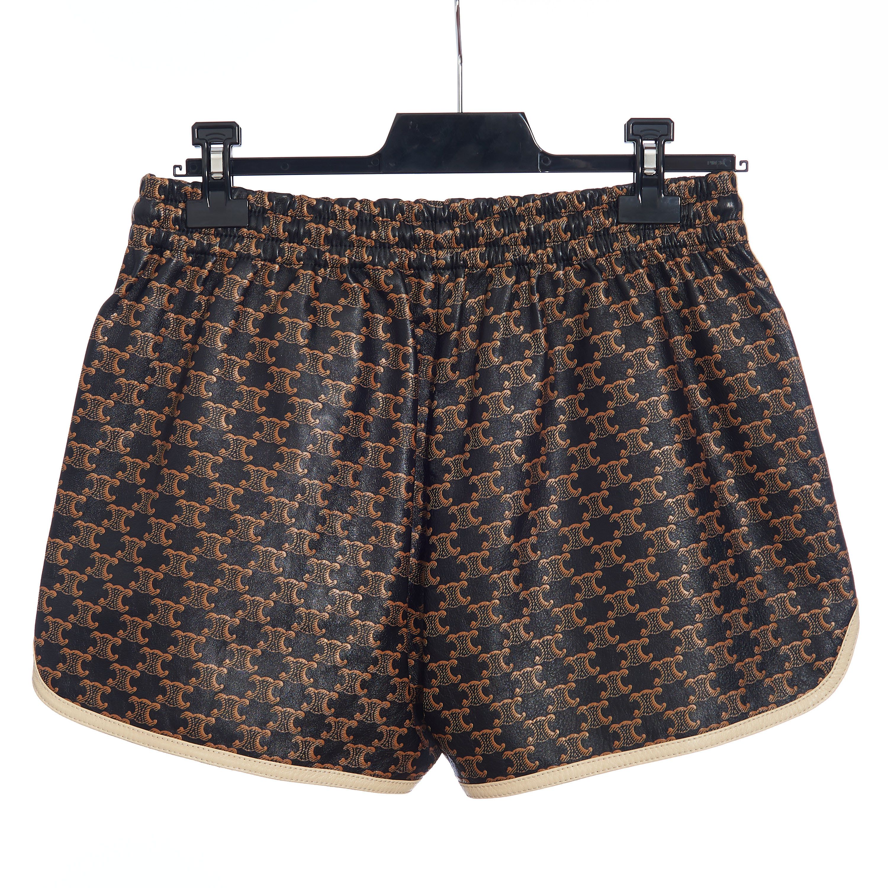 Celine Athletic Lambskin Leather Shorts With Monogram Print Size 27" / US 4 / IT 40 - 2 Thumbnail