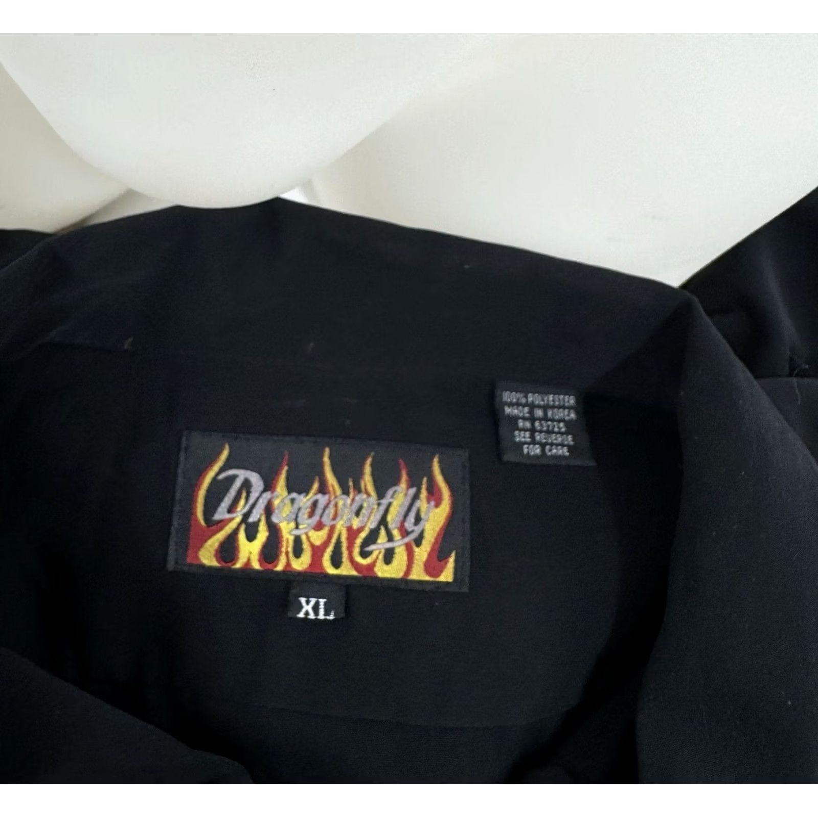 Vintage DRAGONFLY ASIAN DRAGON SERPENT Embroidered XL Shirt Men Short Sleeve Button-Up Black XS? XL not XS - XL Shirt Men Embroidered Dragonfly Size US XL / EU 56 / 4 - 5 Thumbnail
