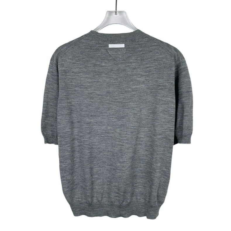 Prada Prada Size 36 Logo triangle round neck gray wool short-slee Size US XXS / EU 40 - 2 Thumbnail