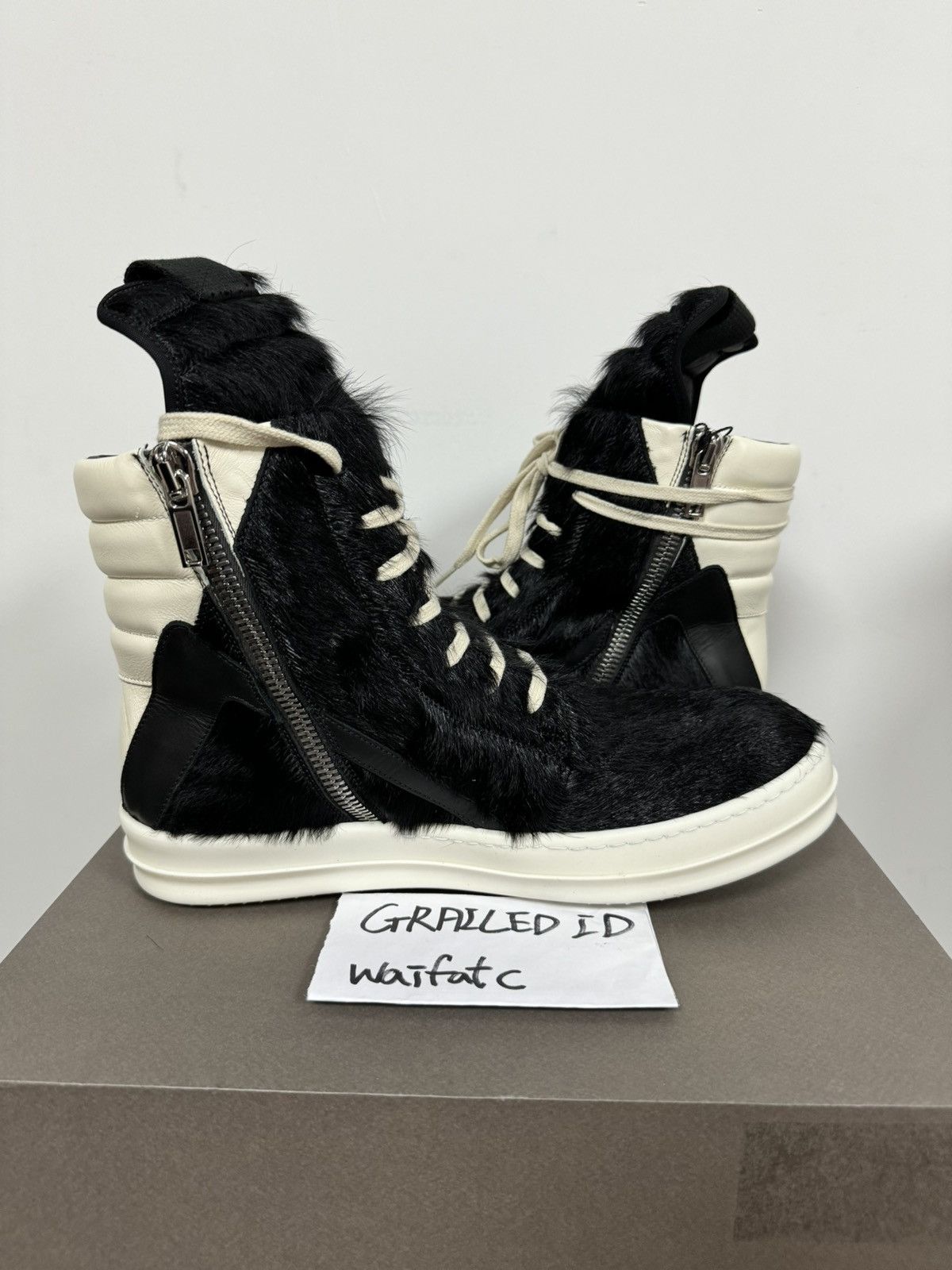 Rick Owens RICK OWENS PONY HAIR LEATHER BLACK MILK GEOBASKETS Size US 10 / EU 43 - 5 Thumbnail