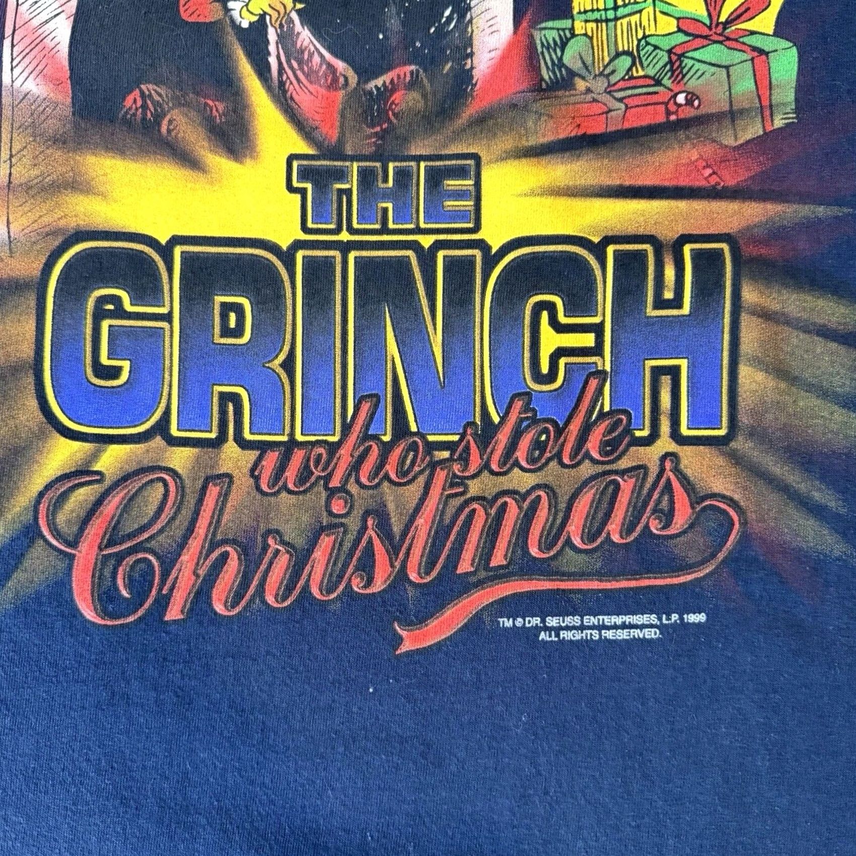 Vintage VINTAGE The Grinch Who Stole Christmas Shirt XL Navy 90s Promo Art Mens Cotton Crew Neck Short Sleeve All Seasons Limited Edition Blue Size US XL / EU 56 / 4 - 5 Thumbnail