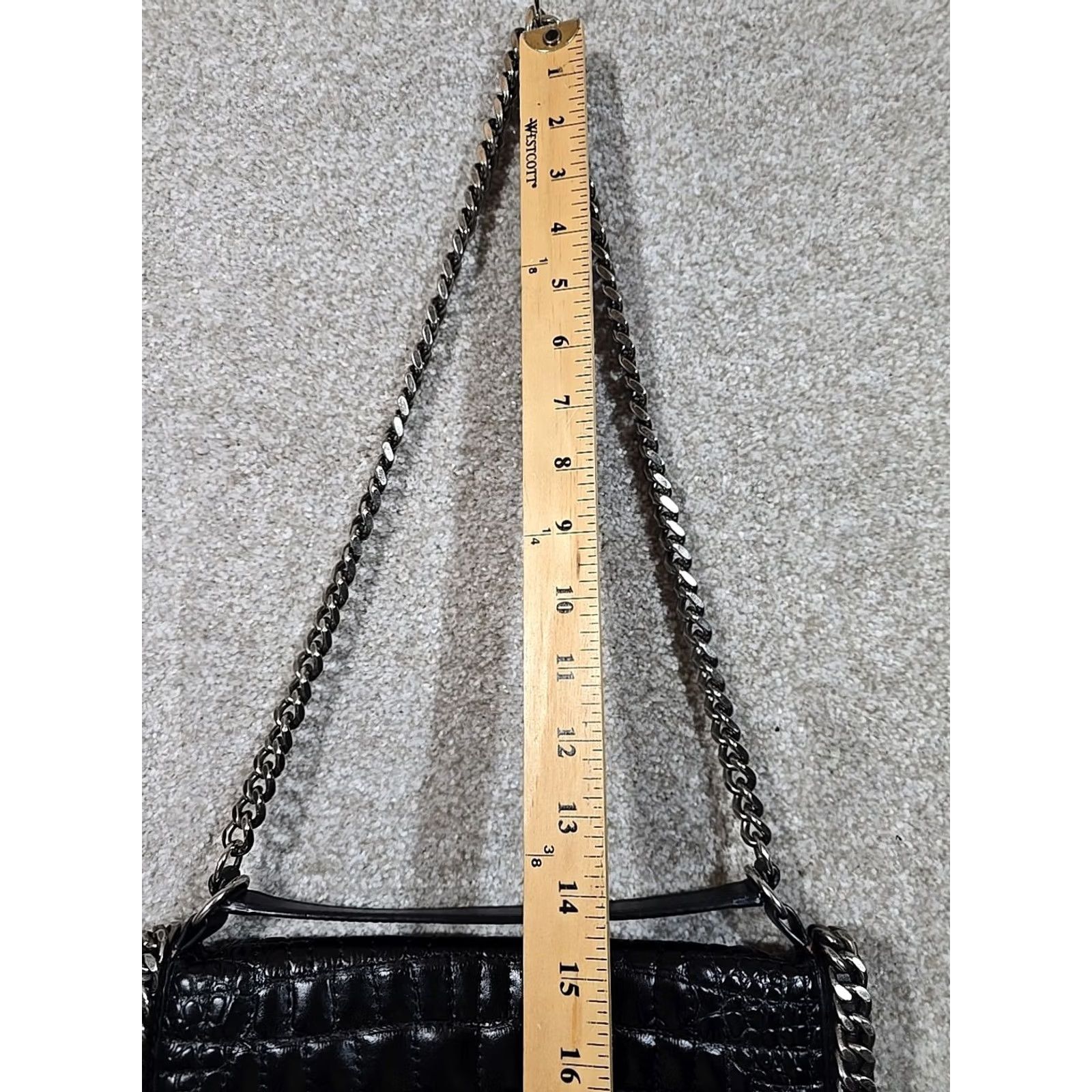 Zara Zara Women Leather Shoulder Bag Purse Heavy Chain Strap Crocodile Texture Black Rockabilly Gothic Punk Rock Bag Womens Medium Size ONE SIZE - 5 Thumbnail